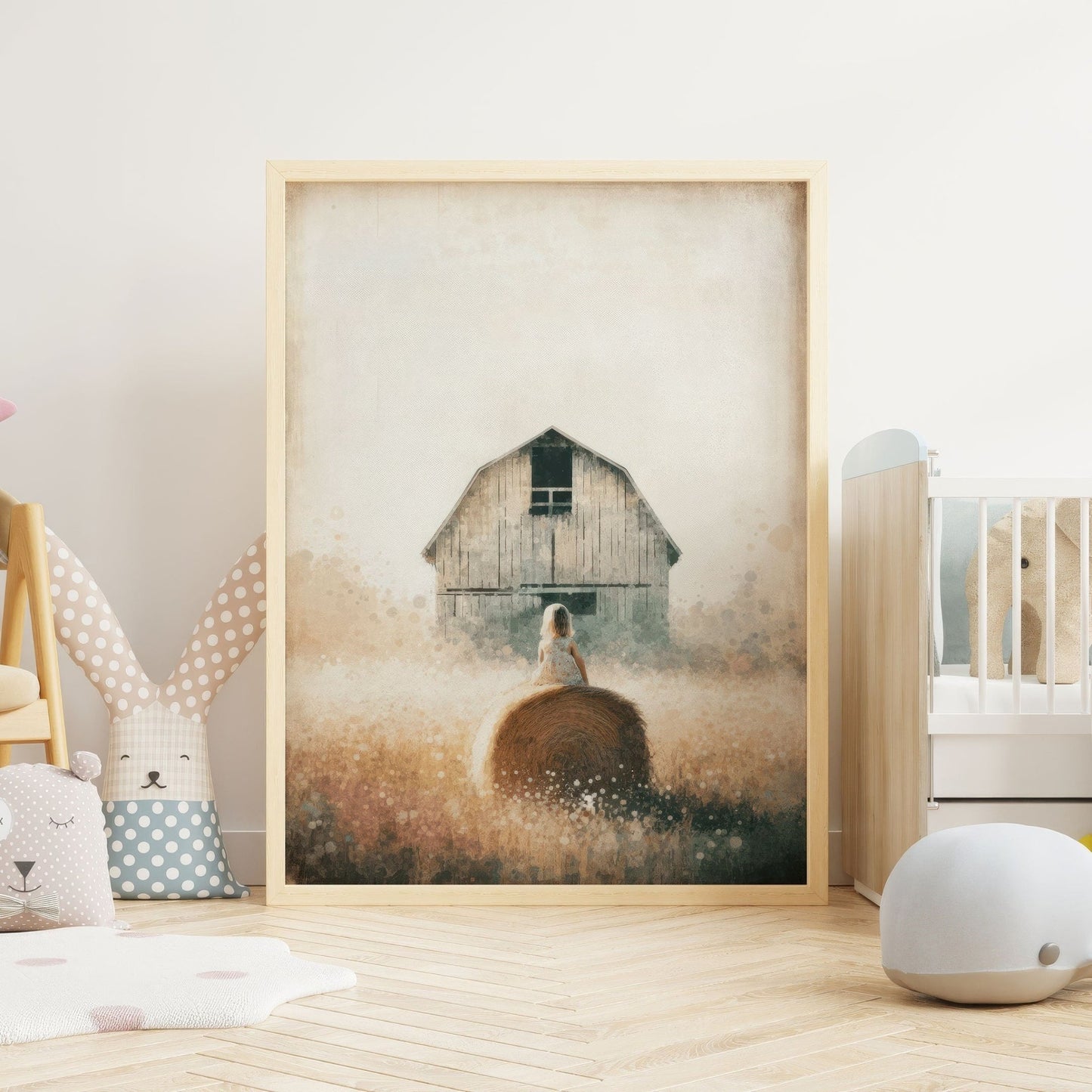 Little Farm Girl Print, Farmhouse Nursery Decor, Countryside Art - WildfieldPrints
