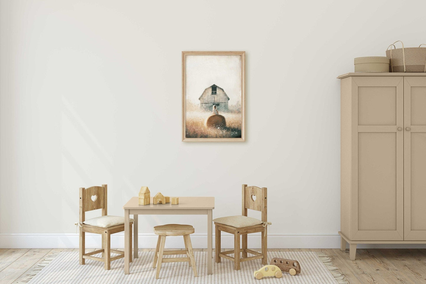 Little Farm Girl Print, Farmhouse Nursery Decor, Countryside Art - WildfieldPrints