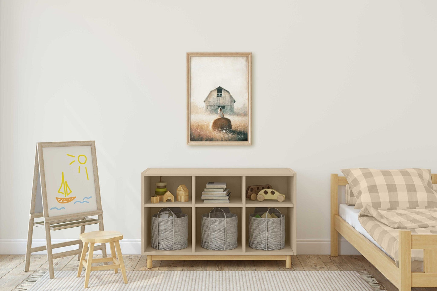 Little Farm Girl Print, Farmhouse Nursery Decor, Countryside Art - WildfieldPrints