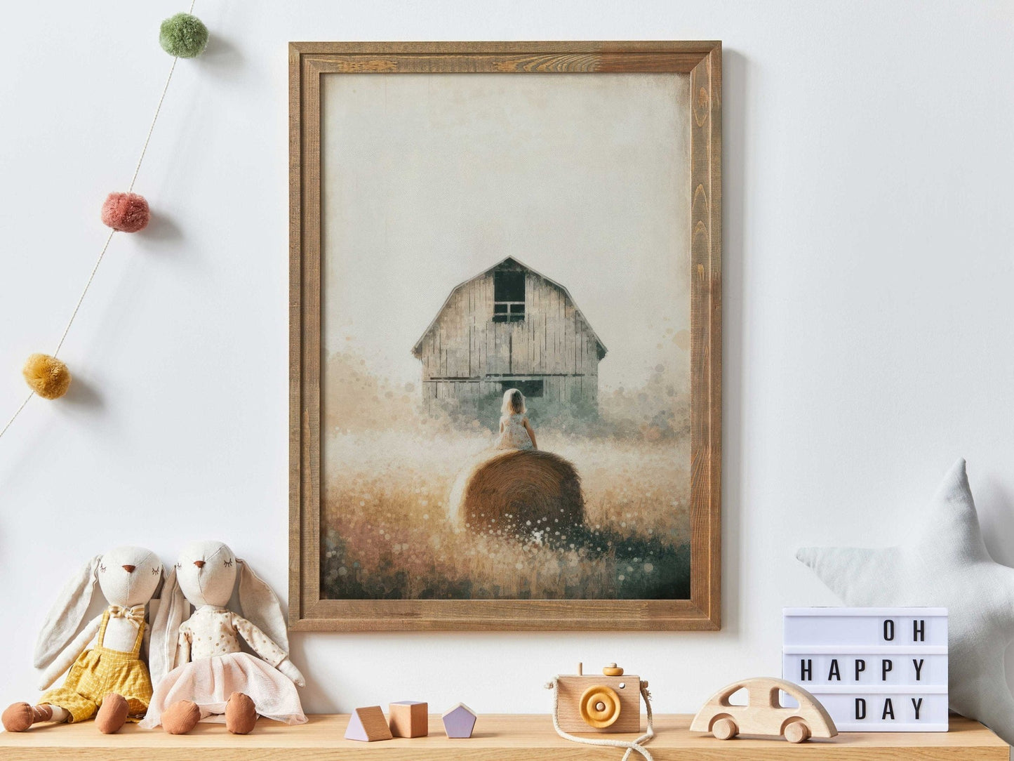 Little Farm Girl Print, Farmhouse Nursery Decor, Countryside Art - WildfieldPrints