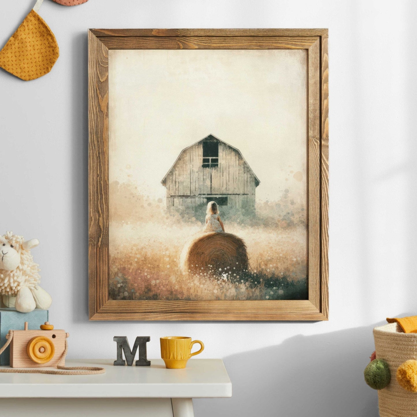 Little Farm Girl Print, Farmhouse Nursery Decor, Countryside Art - WildfieldPrints
