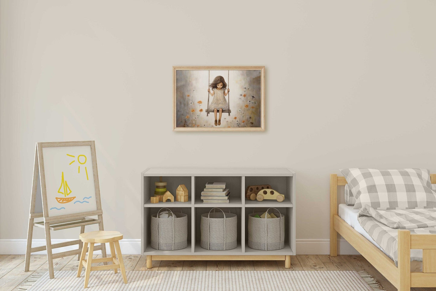 Little Girl on a Swing, Vintage Room Decor, Girly Wall Art Print - WildfieldPrints