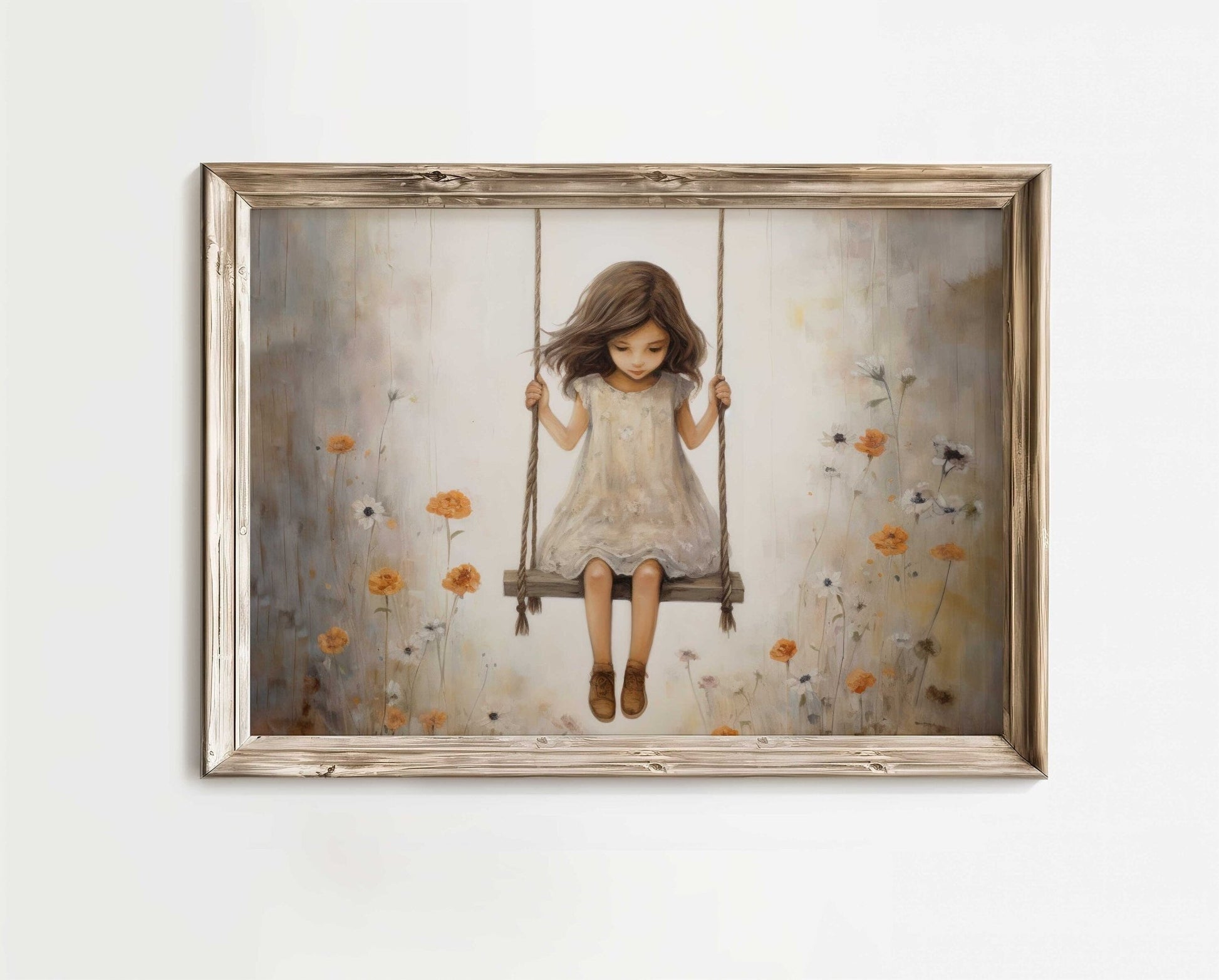 Little Girl on a Swing, Vintage Room Decor, Girly Wall Art Print - WildfieldPrints