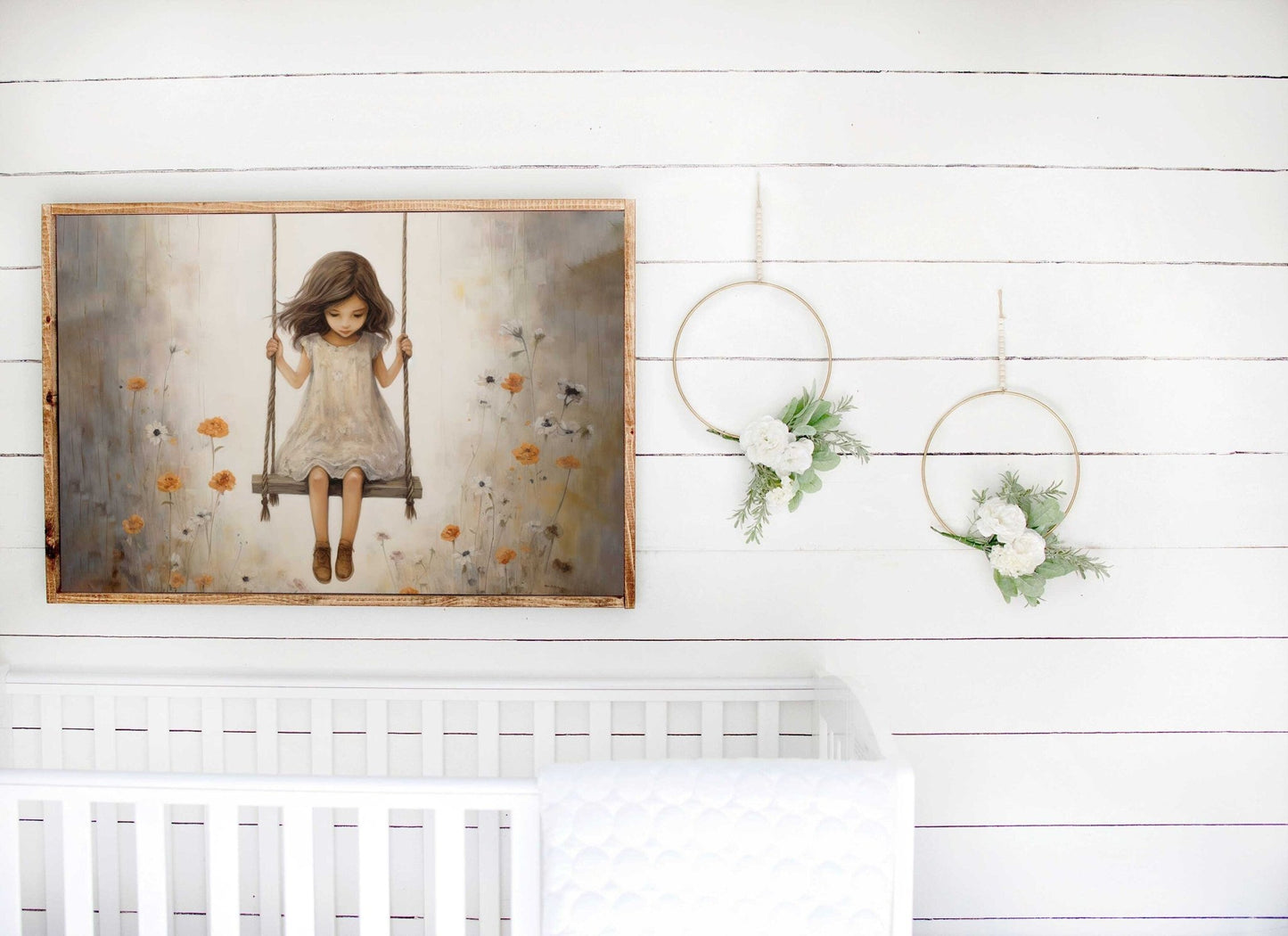 Little Girl on a Swing, Vintage Room Decor, Girly Wall Art Print - WildfieldPrints