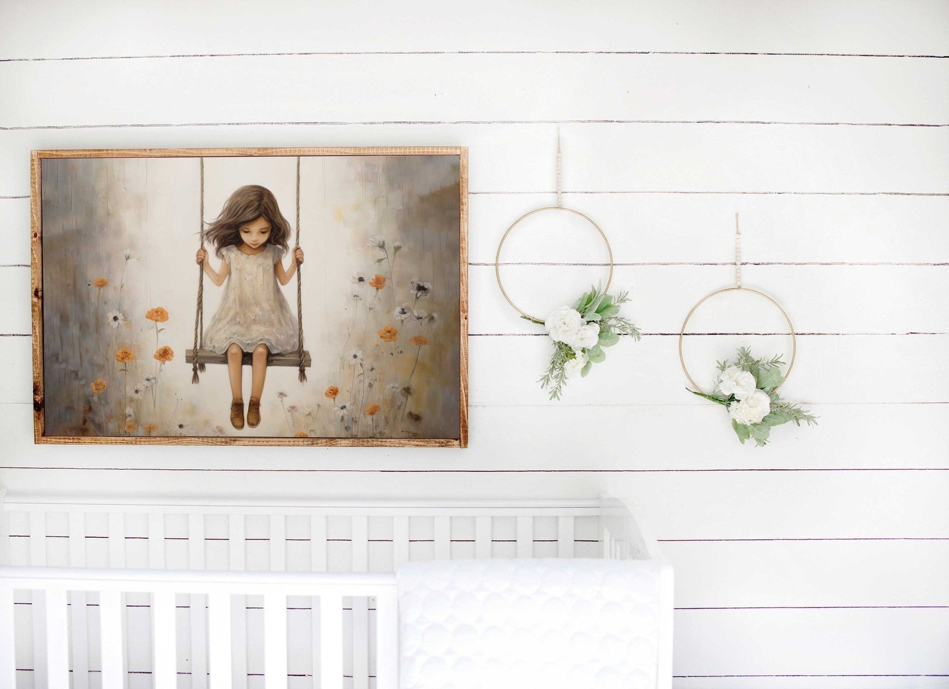 Little Girl on a Swing, Vintage Room Decor, Girly Wall Art Print - WildfieldPrints