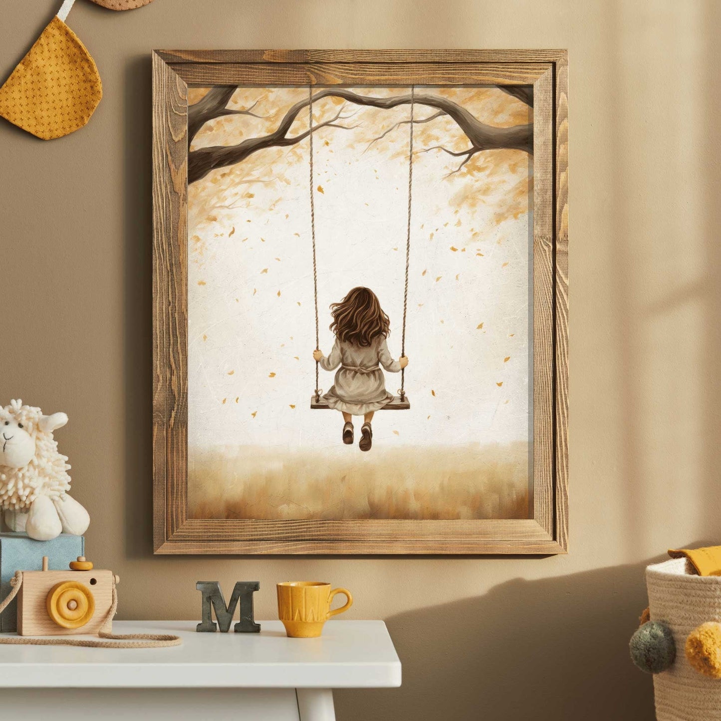 Little Girl on Swing, Rustic Nursery Decor, Kids Room Art, Vintage Print - WildfieldPrints