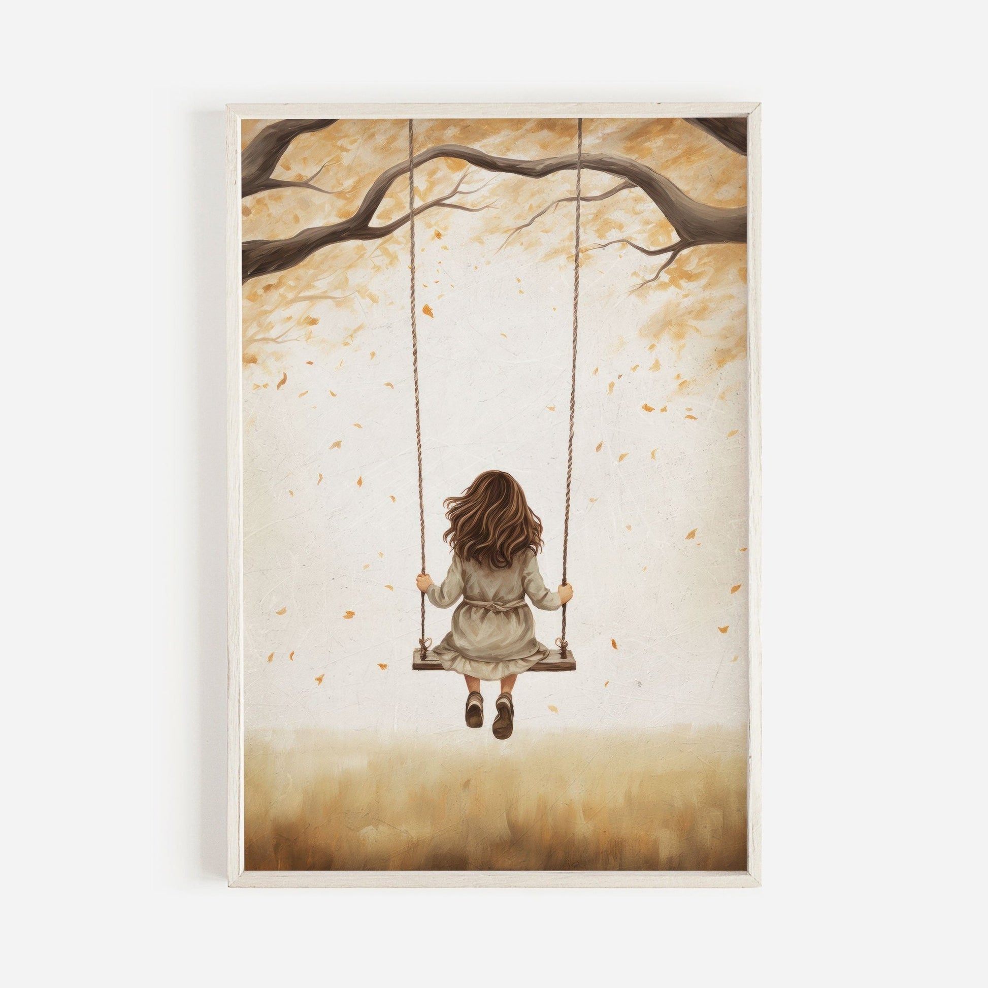 Little Girl on Swing, Rustic Nursery Decor, Kids Room Art, Vintage Print - WildfieldPrints