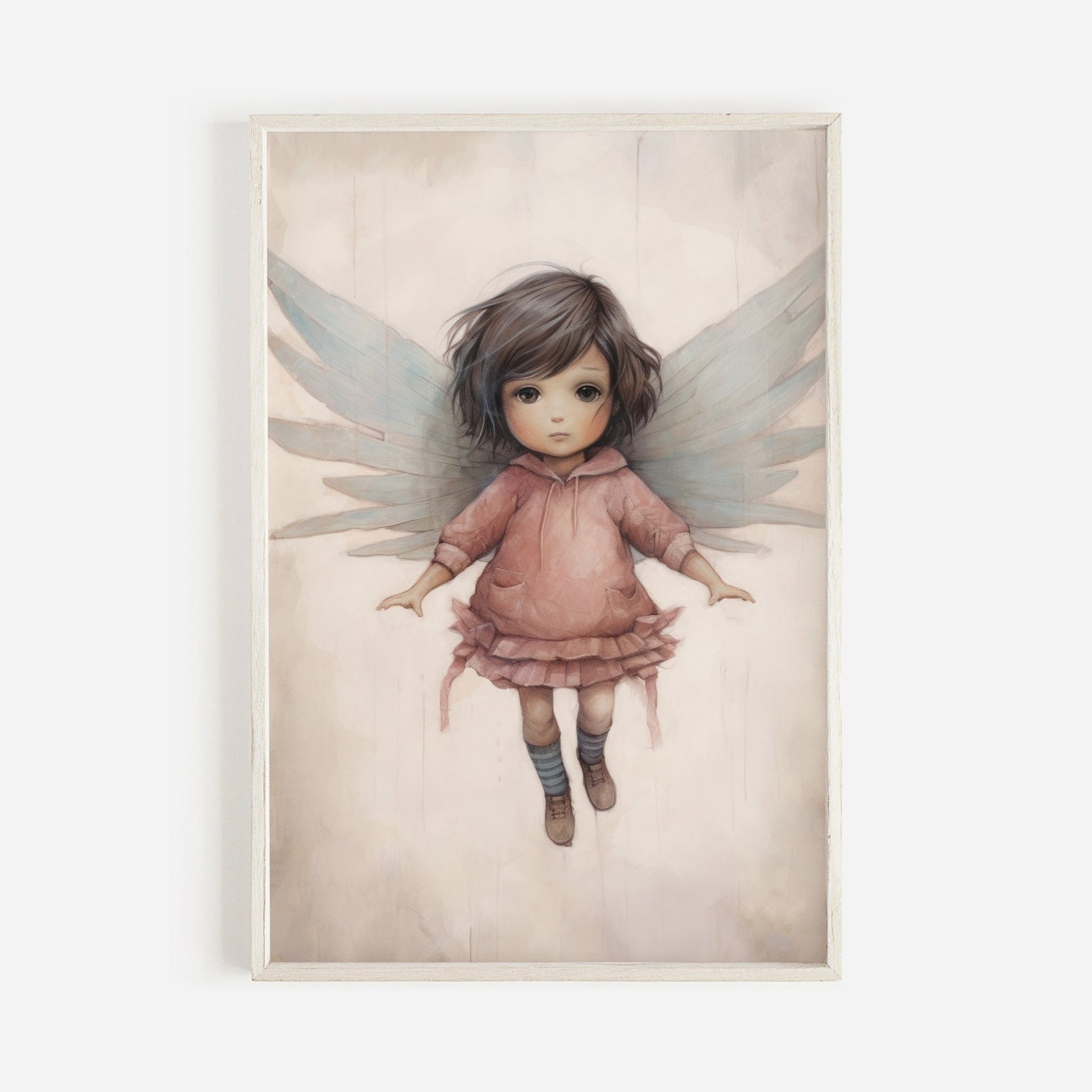 Little Girl with Angel Wings, Adorable Nursery Decor for Girls, Wall Art - WildfieldPrints