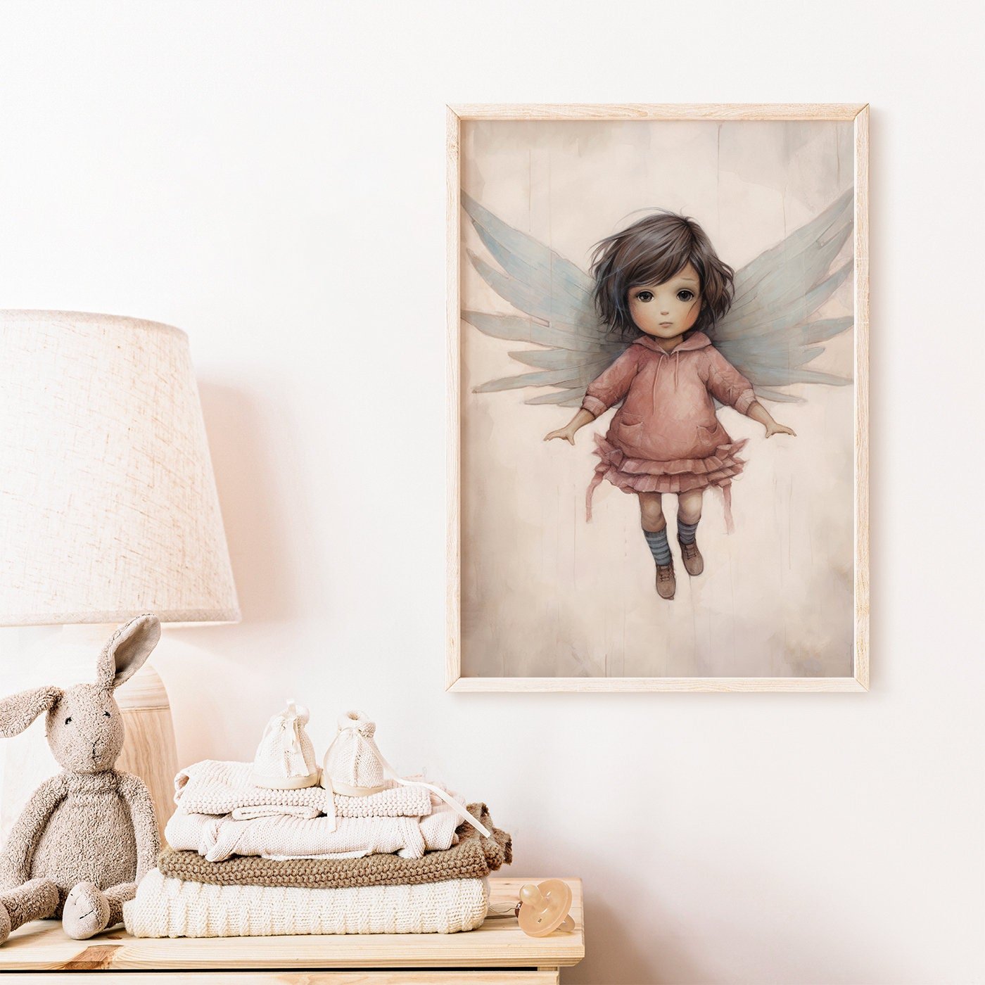 Little Girl with Angel Wings, Adorable Nursery Decor for Girls, Wall Art - WildfieldPrints