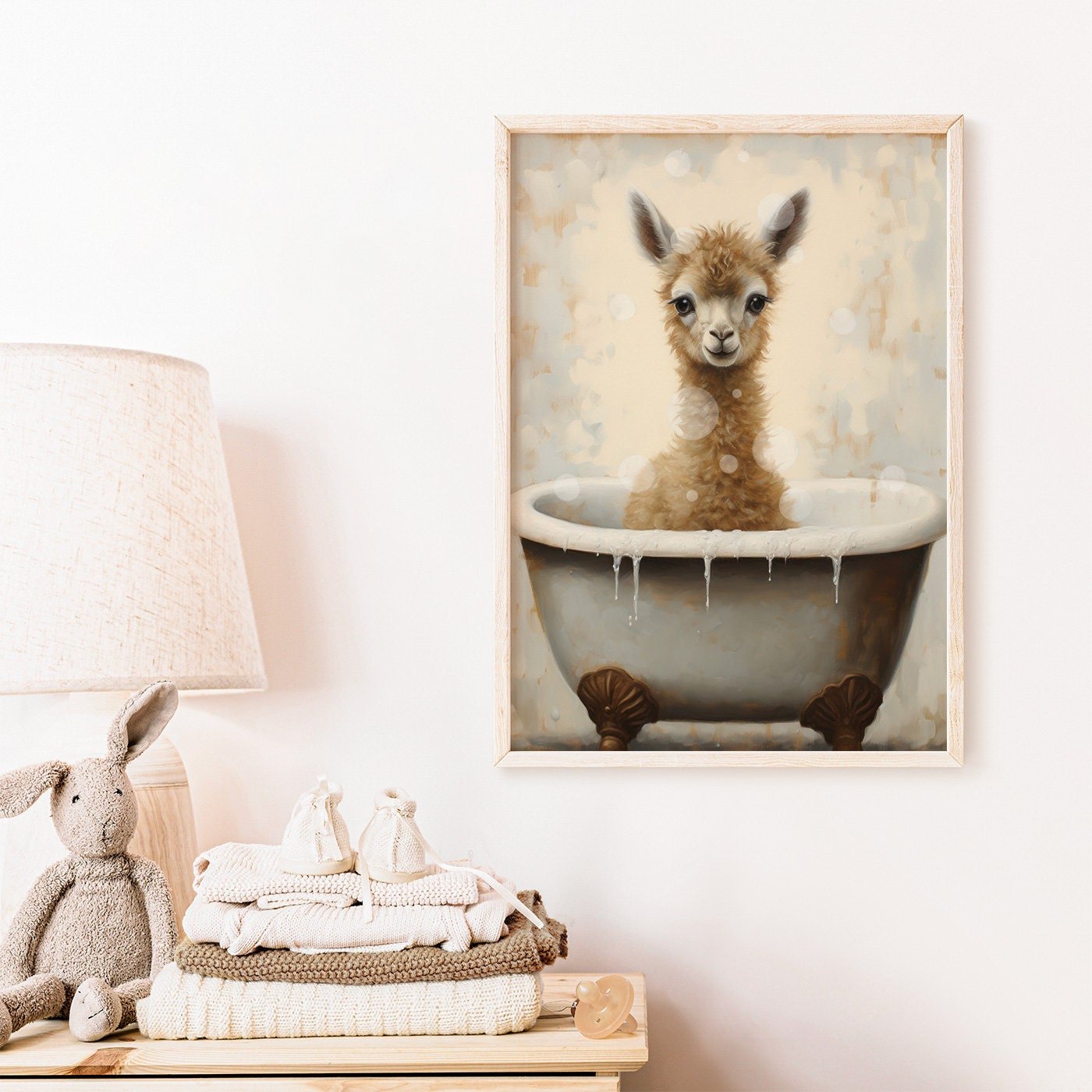 Llama Nursery Wall Art, Bathing Animal Decor for Kids’ Rooms - WildfieldPrints