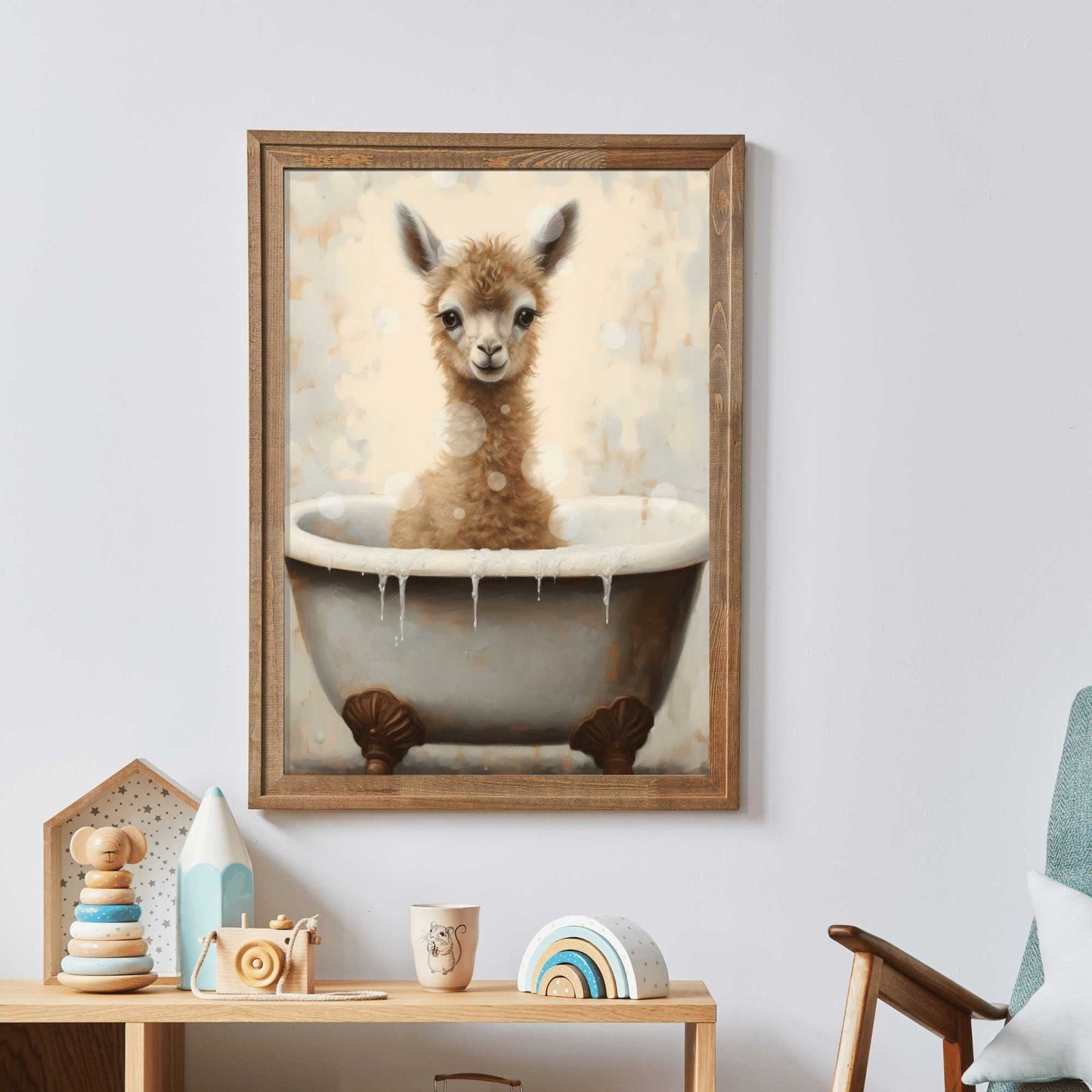 Llama Nursery Wall Art, Bathing Animal Decor for Kids’ Rooms - WildfieldPrints