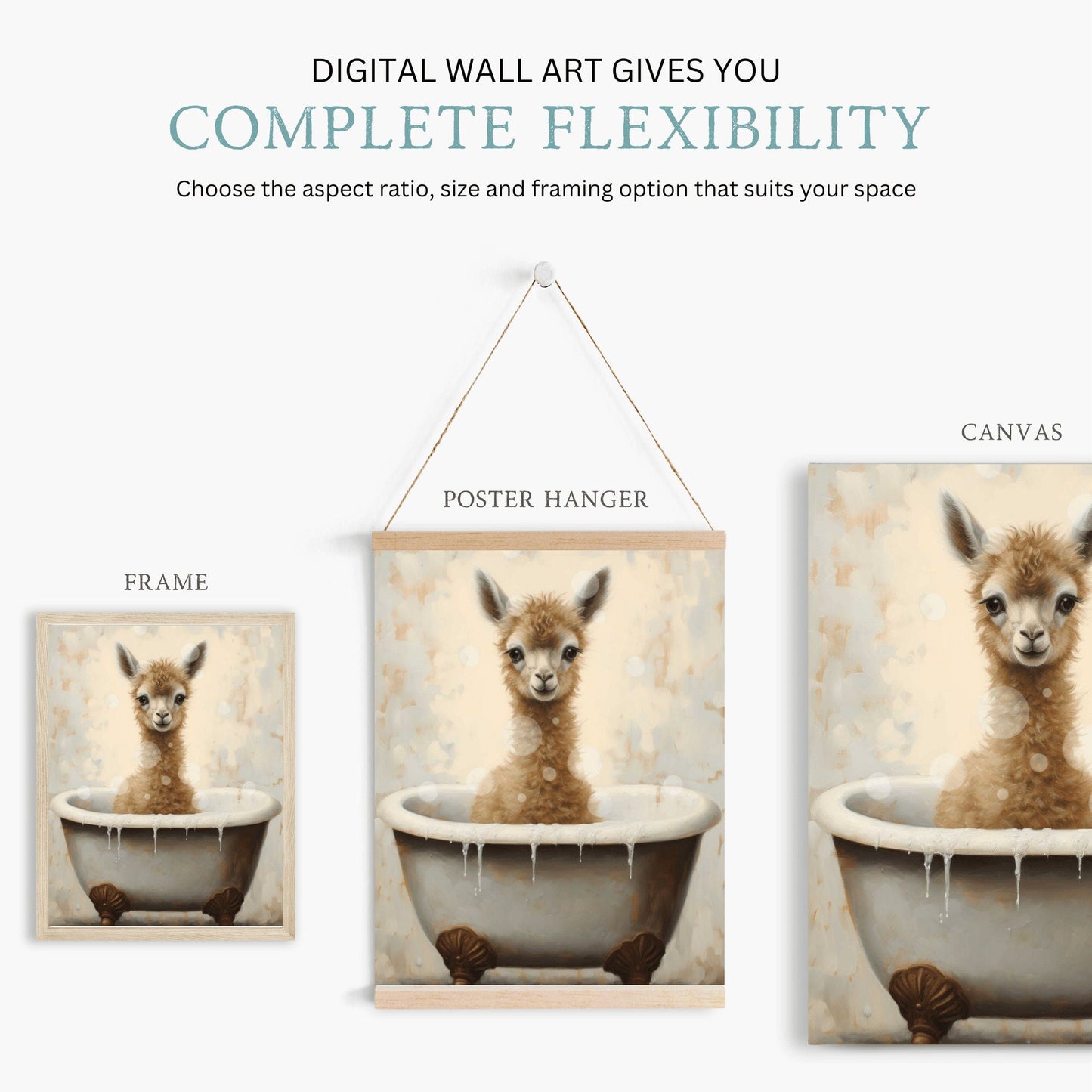 Llama Nursery Wall Art, Bathing Animal Decor for Kids’ Rooms - WildfieldPrints