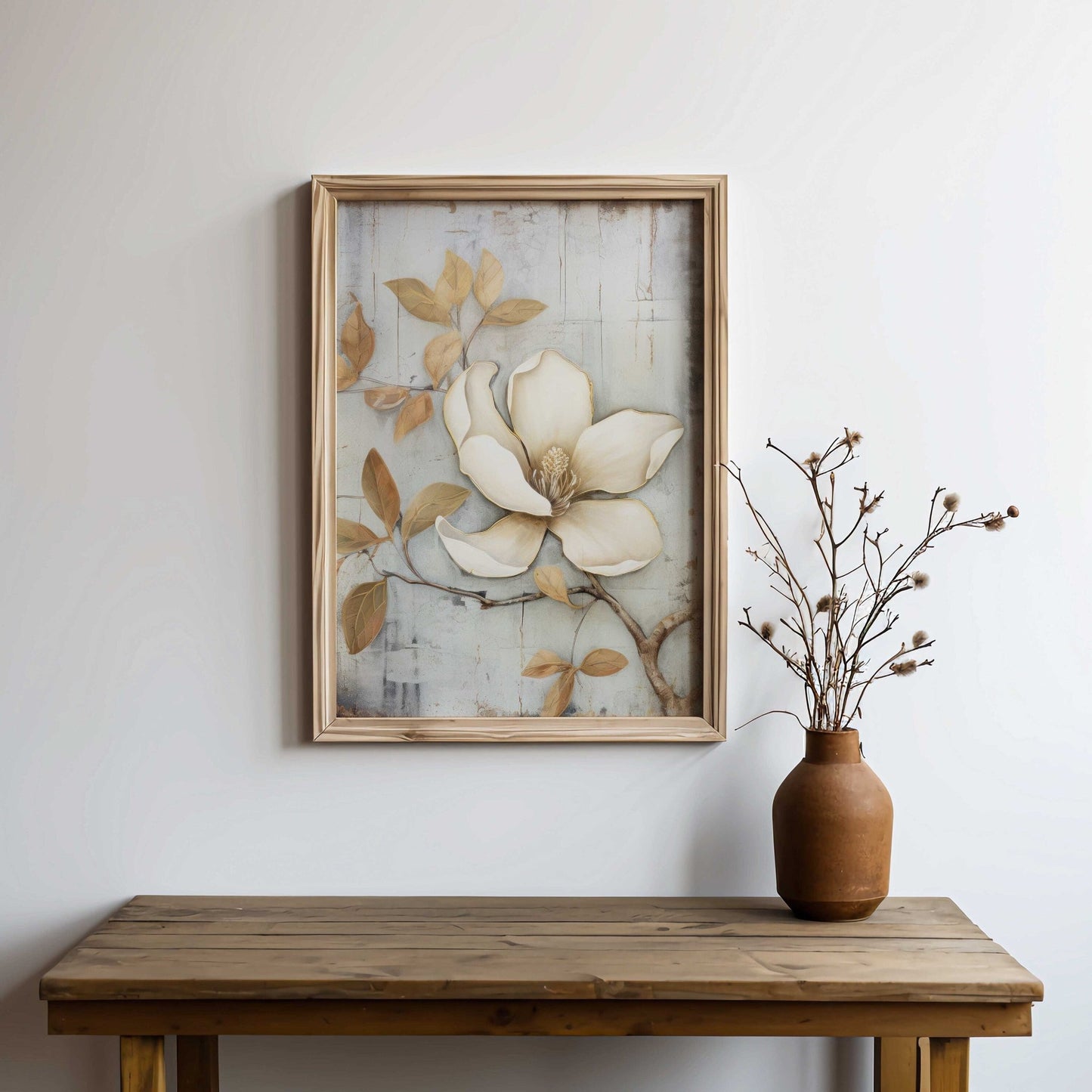 Magnolia Print, Rustic Floral Wall Art, Farmhouse Home Decor - WildfieldPrints