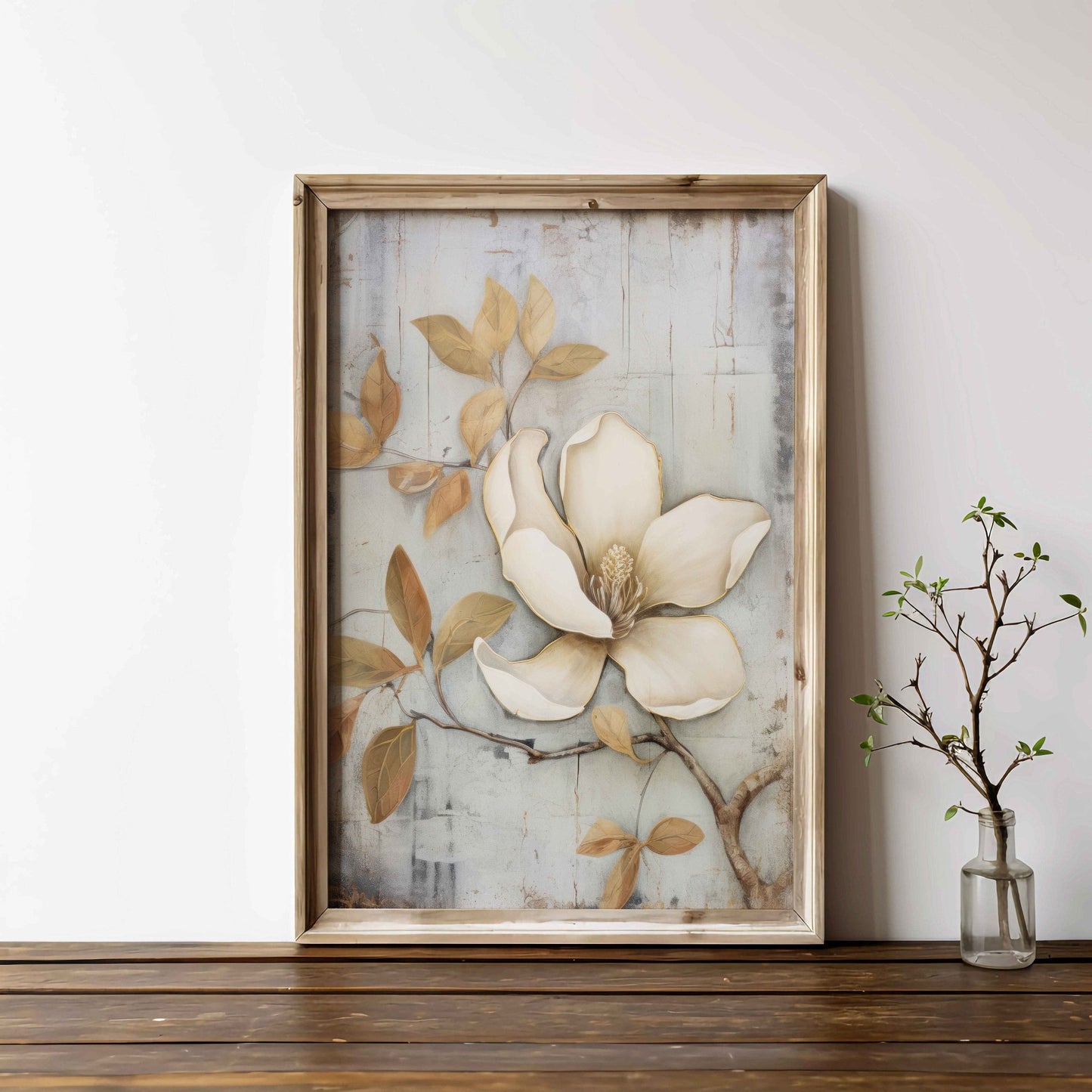 Magnolia Print, Rustic Floral Wall Art, Farmhouse Home Decor - WildfieldPrints
