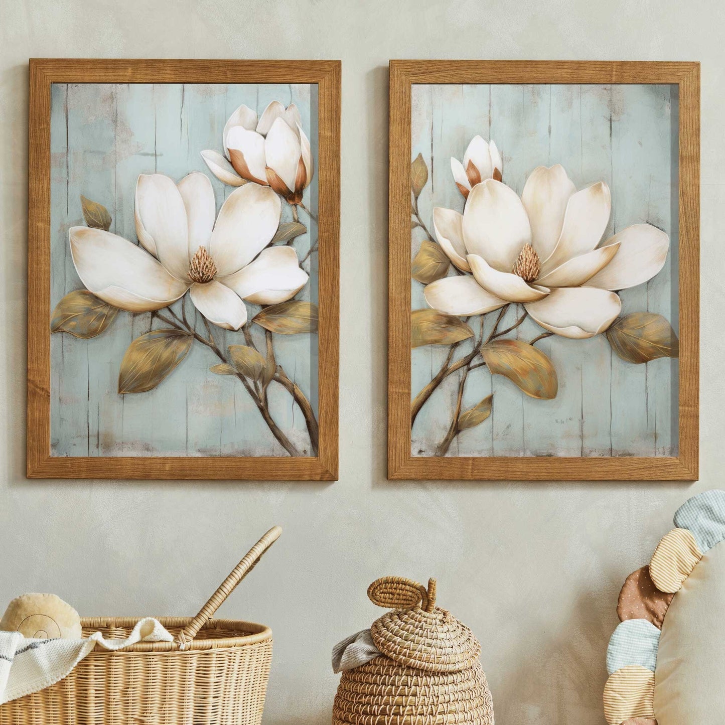 Magnolia Prints, Rustic Floral Wall Decor, Farmhouse Home Accent - WildfieldPrints