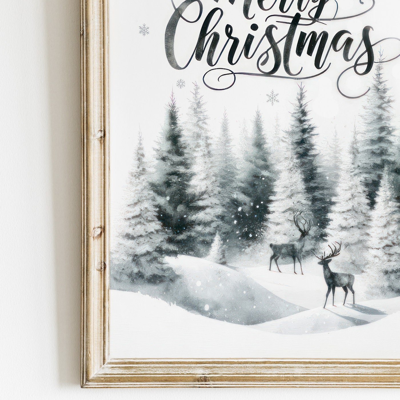 Merry Christmas Print, Vintage Holiday Wall Decor, Rustic Forest Art - WildfieldPrints