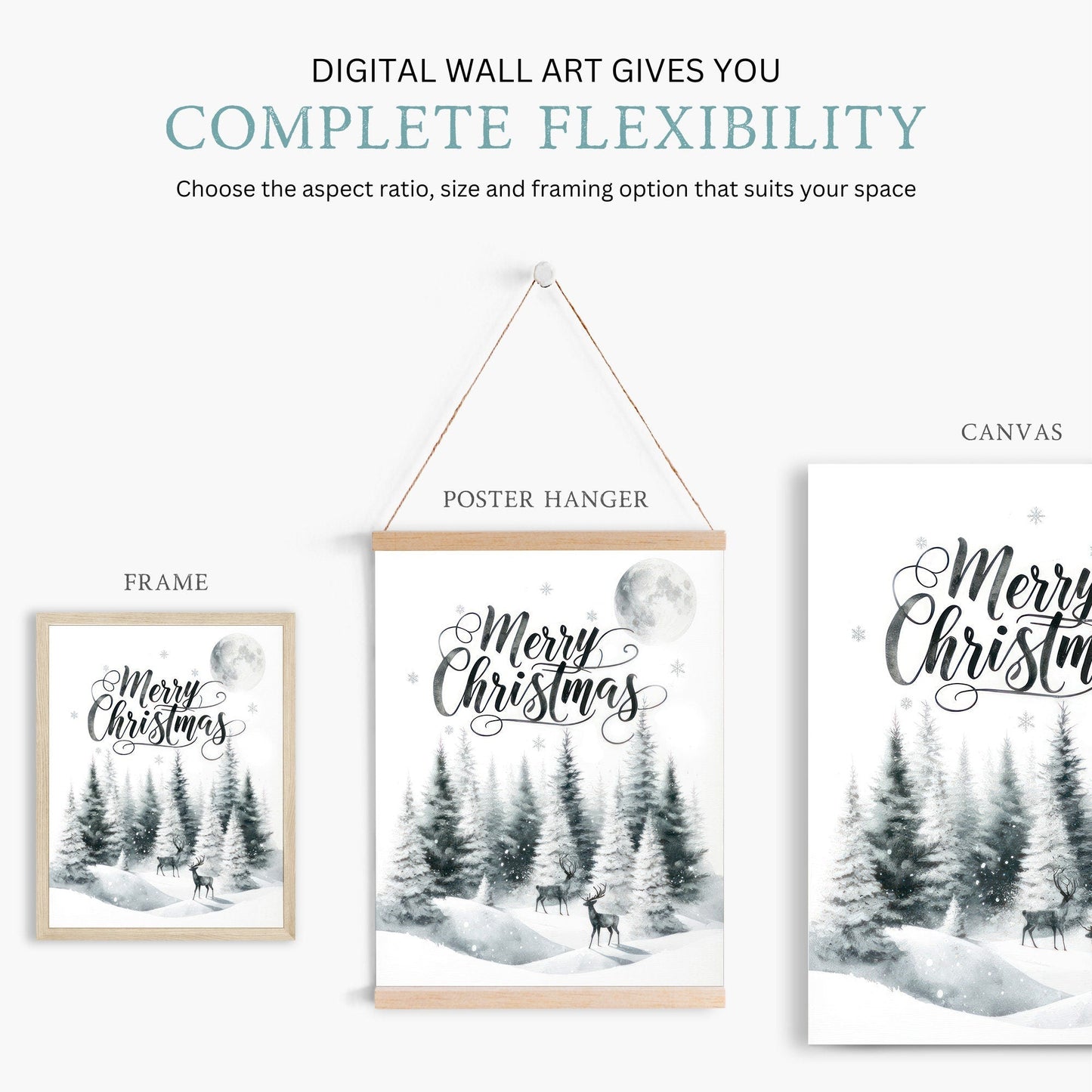 Merry Christmas Print, Vintage Holiday Wall Decor, Rustic Forest Art - WildfieldPrints