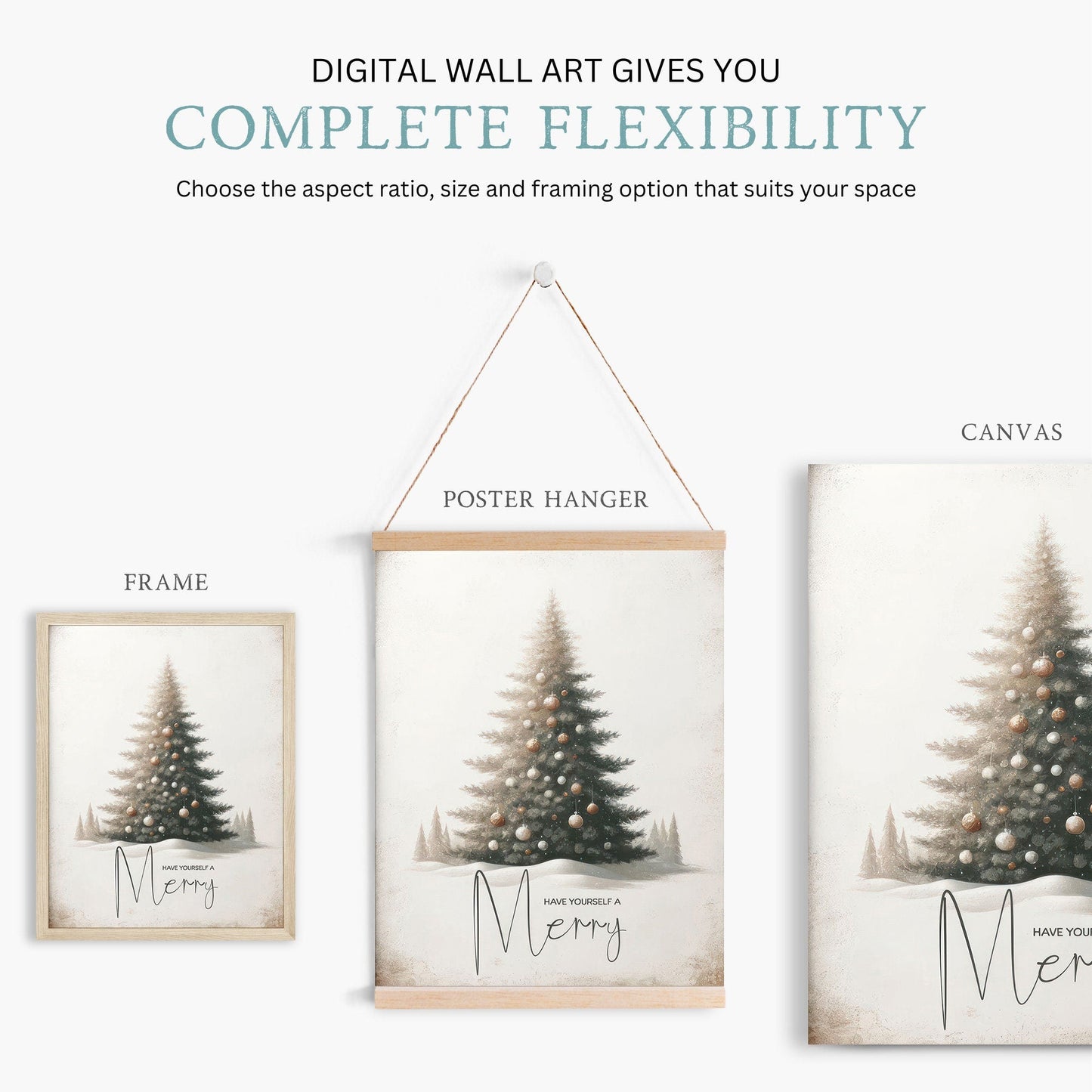 Merry Christmas Prints, Festive Holiday Decor, Christmas Tree Art - WildfieldPrints