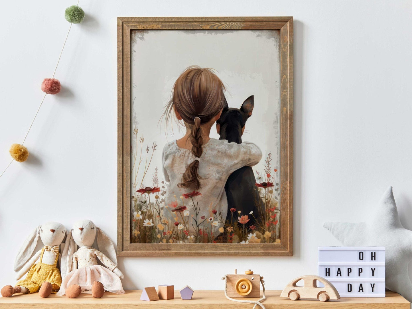 Mini Pinscher Nursery Decor, Brown & Black Miniature Pinscher Art, Dog and Girl Print, Pinscher Girl Room Decor,PRINTABLE Dog Nursery Art - My Store