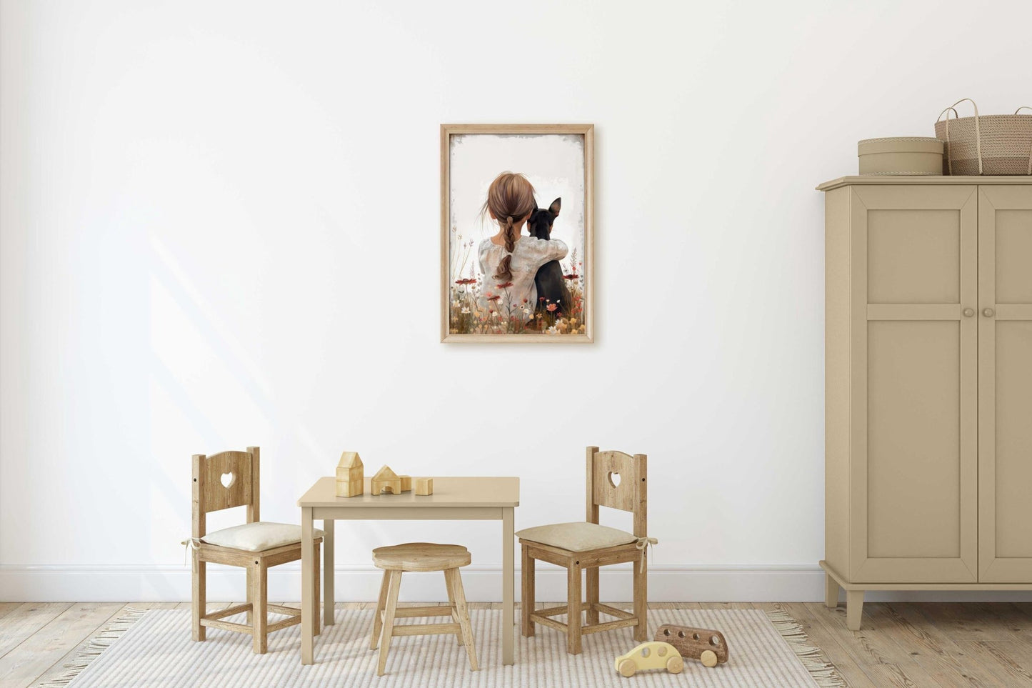 Mini Pinscher Nursery Decor, Brown & Black Miniature Pinscher Art, Dog and Girl Print, Pinscher Girl Room Decor,PRINTABLE Dog Nursery Art - My Store