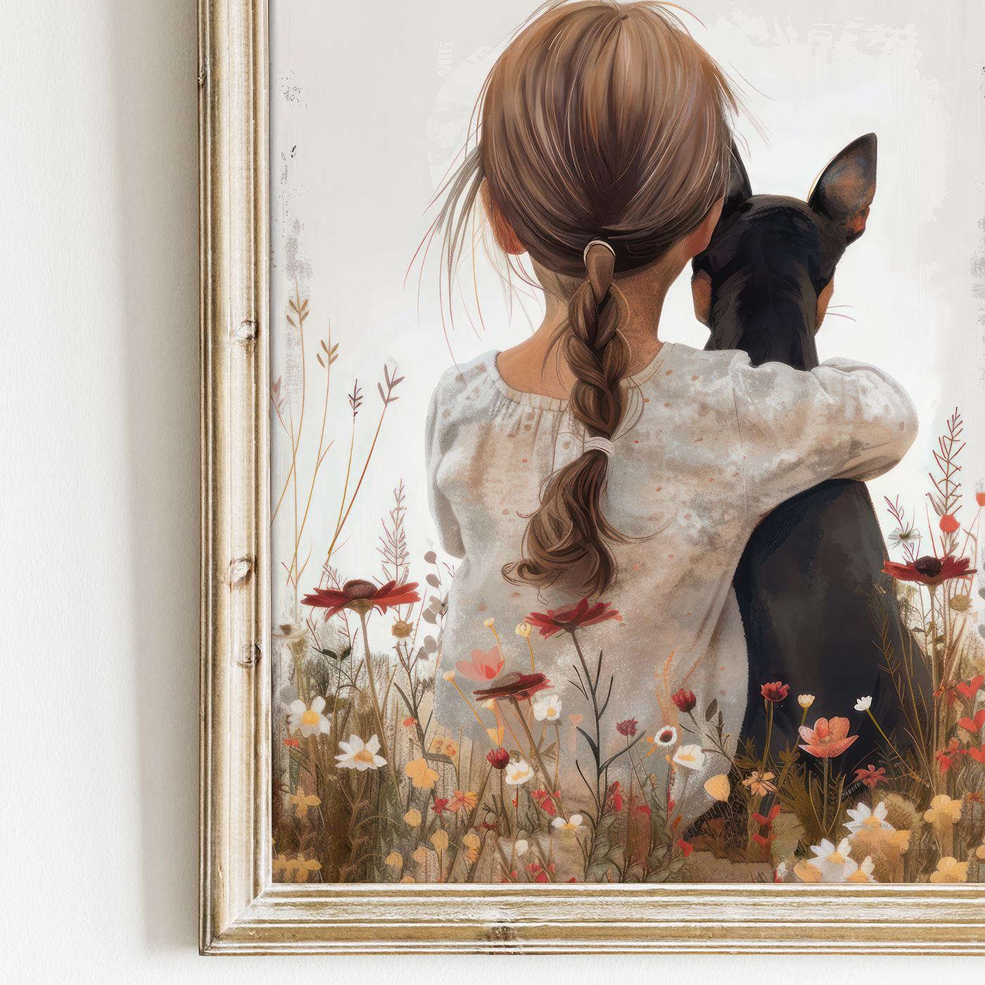 Mini Pinscher Nursery Decor, Brown & Black Miniature Pinscher Art, Dog and Girl Print, Pinscher Girl Room Decor,PRINTABLE Dog Nursery Art - My Store