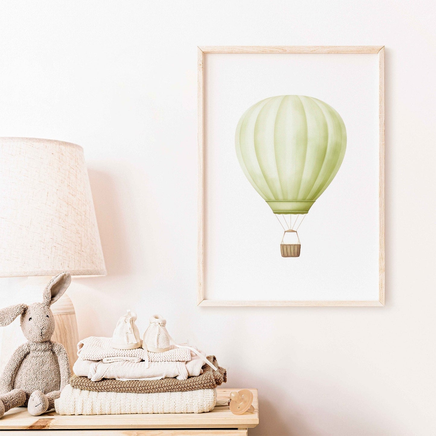 Mint Green Hot Air Balloon Print, Watercolor Nursery Decor, Vintage Wall Art - WildfieldPrints
