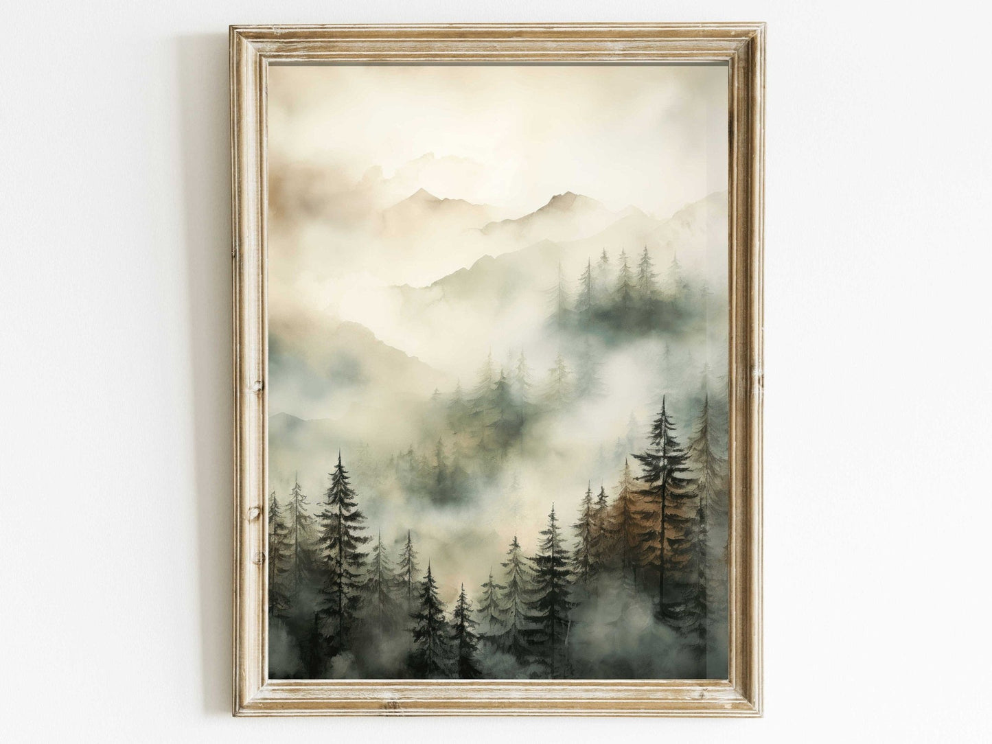 Misty Forest Print, Watercolor Landscape Decor, Nature Wall Art - WildfieldPrints