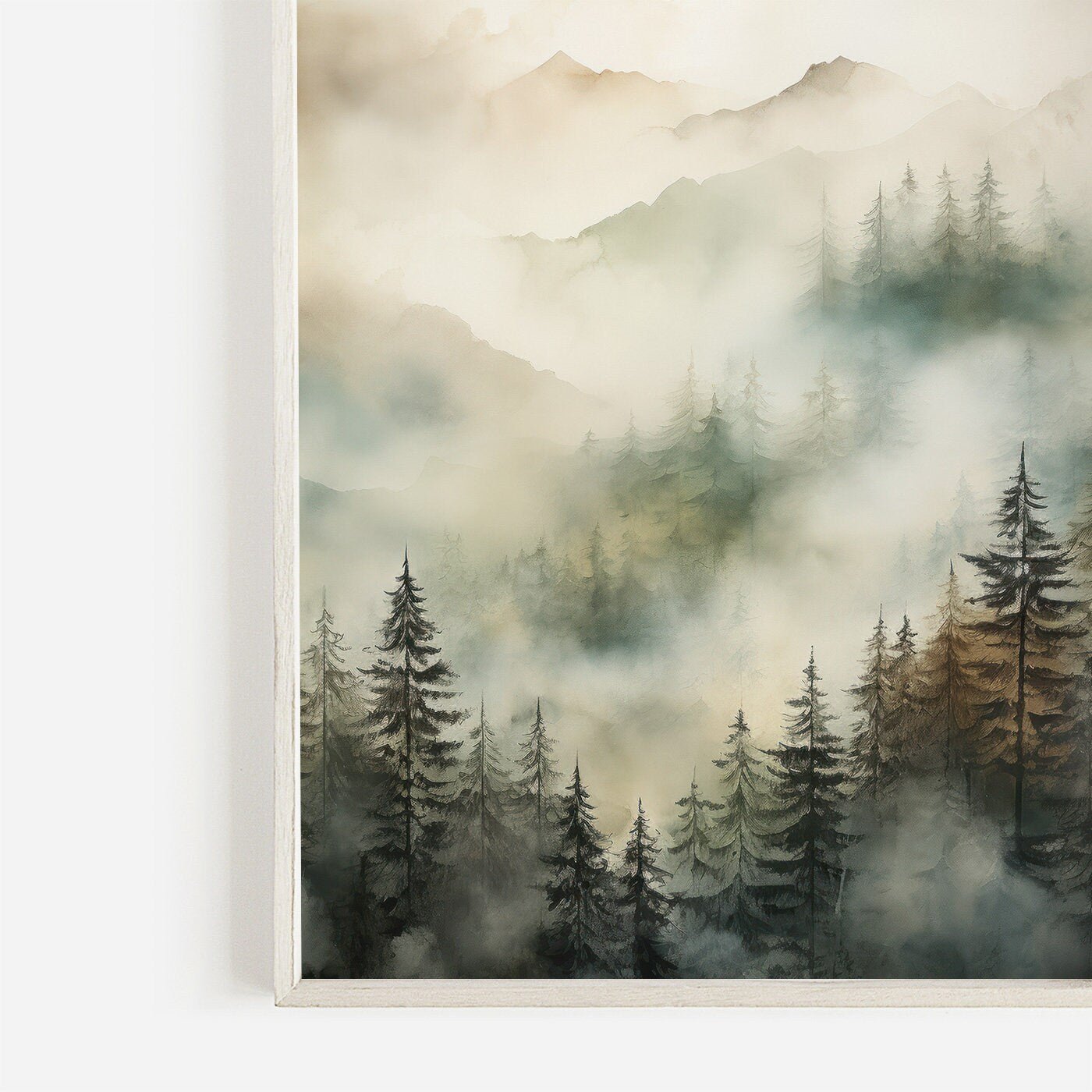 Misty Forest Print, Watercolor Landscape Decor, Nature Wall Art - WildfieldPrints