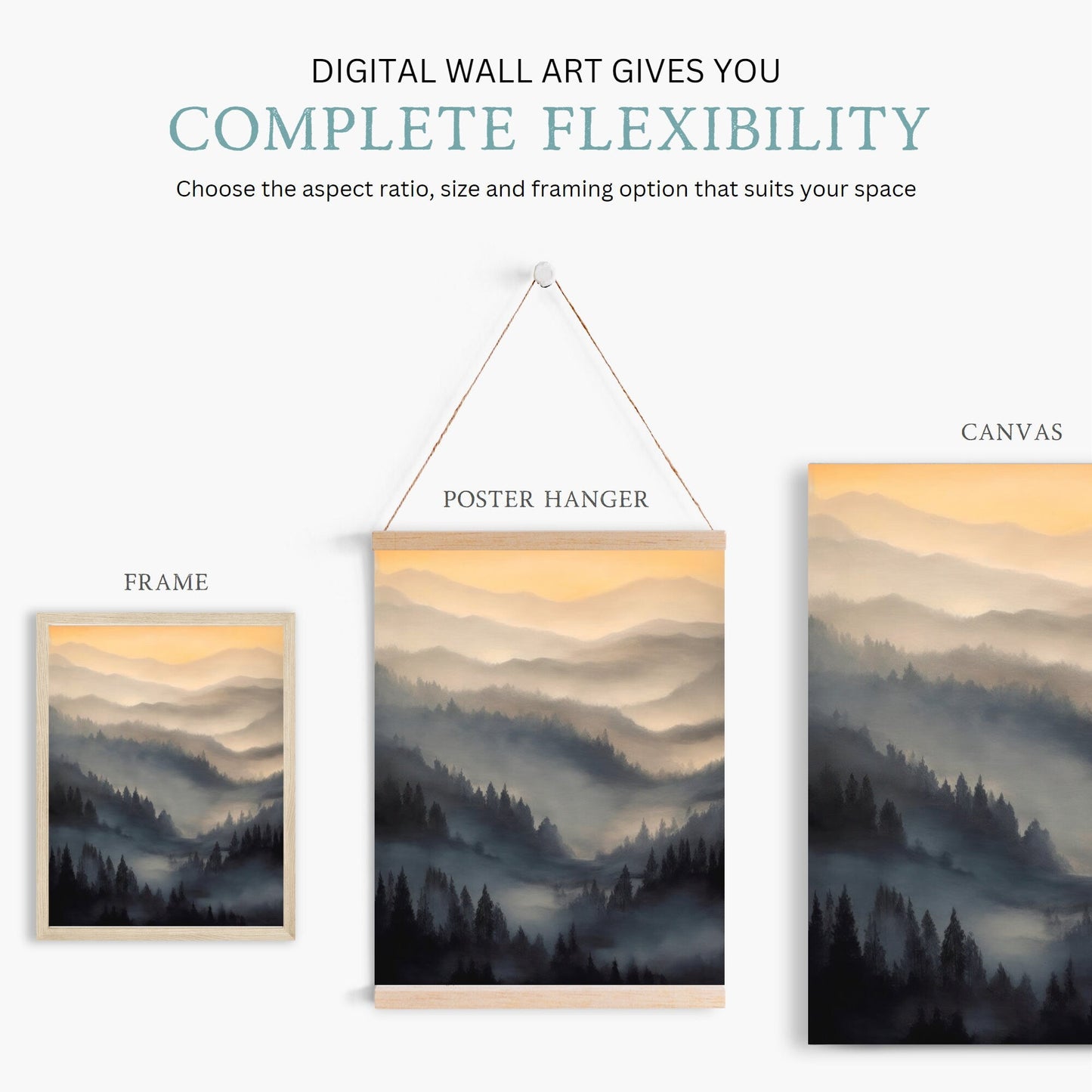 Misty Forest Print, Watercolor Landscape Decor, Nature Wall Art - WildfieldPrints