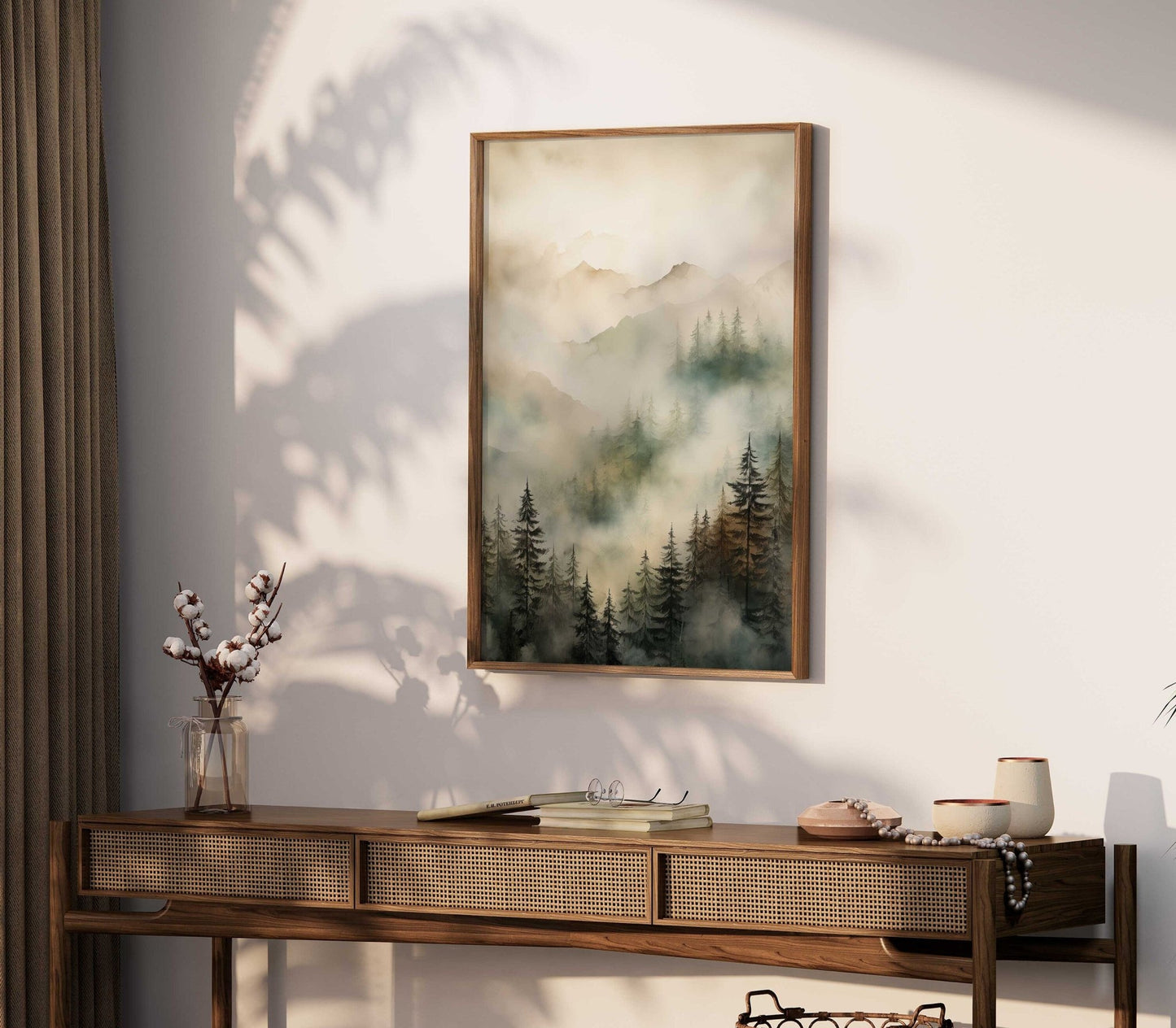 Misty Forest Print, Watercolor Landscape Decor, Nature Wall Art - WildfieldPrints