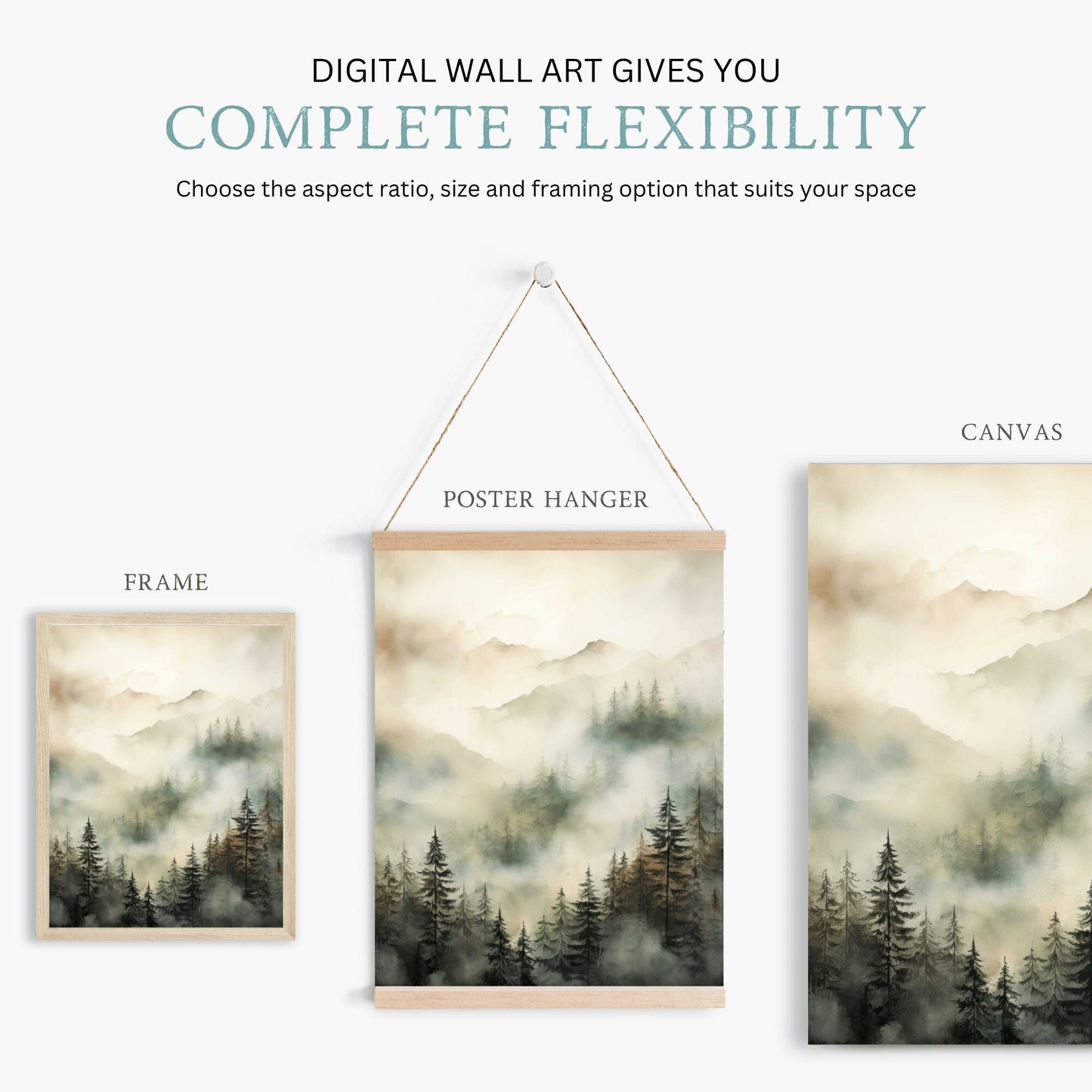 Misty Forest Print, Watercolor Landscape Decor, Nature Wall Art - WildfieldPrints