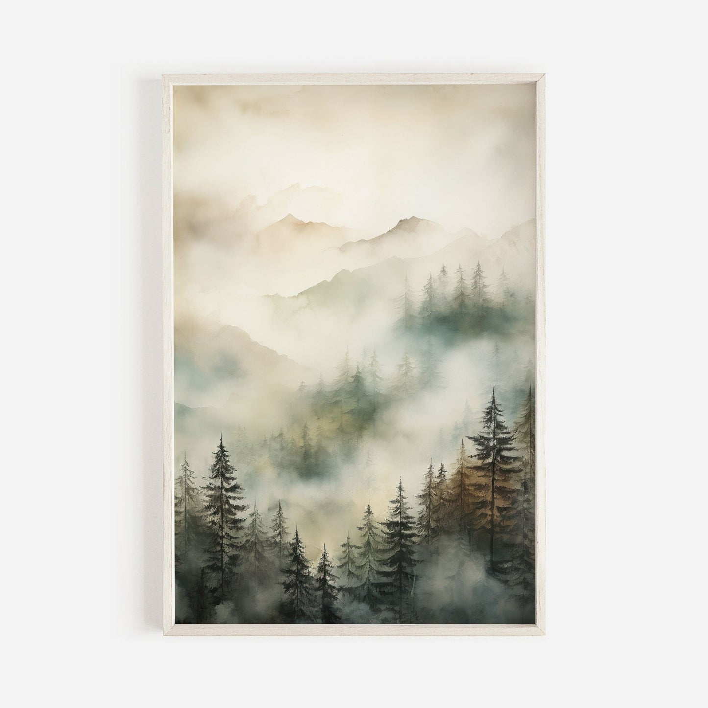 Misty Forest Print, Watercolor Landscape Decor, Nature Wall Art - WildfieldPrints