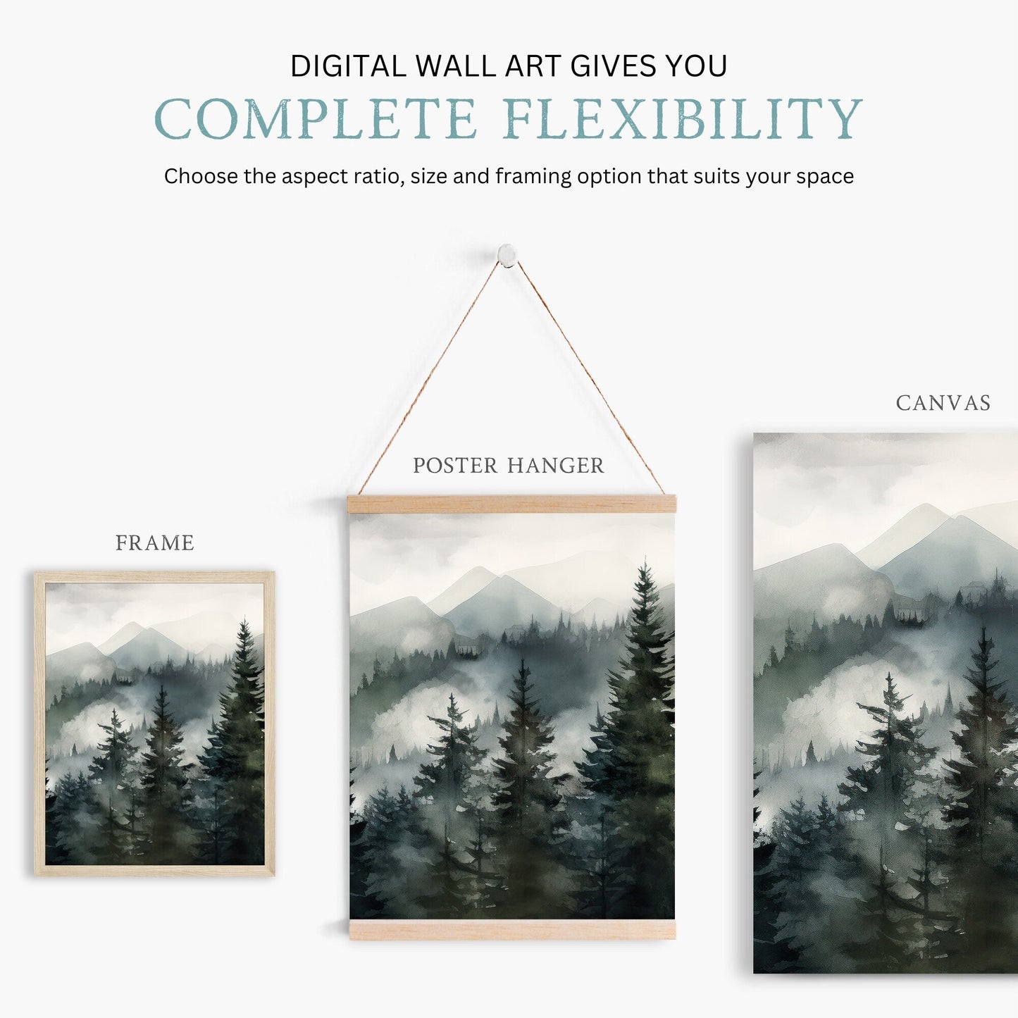 Misty Forest Print, Watercolor Landscape, Nature Wall Decor - WildfieldPrints