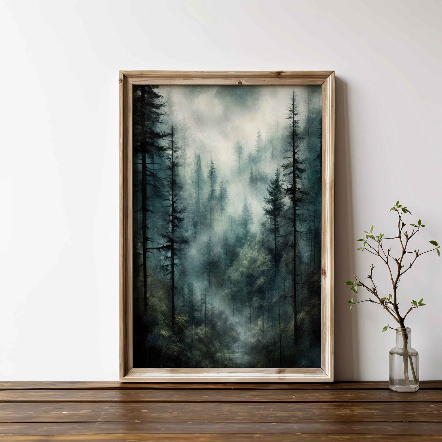 Misty Forest Print, Watercolor Landscape, Nature Wall Decor - WildfieldPrints