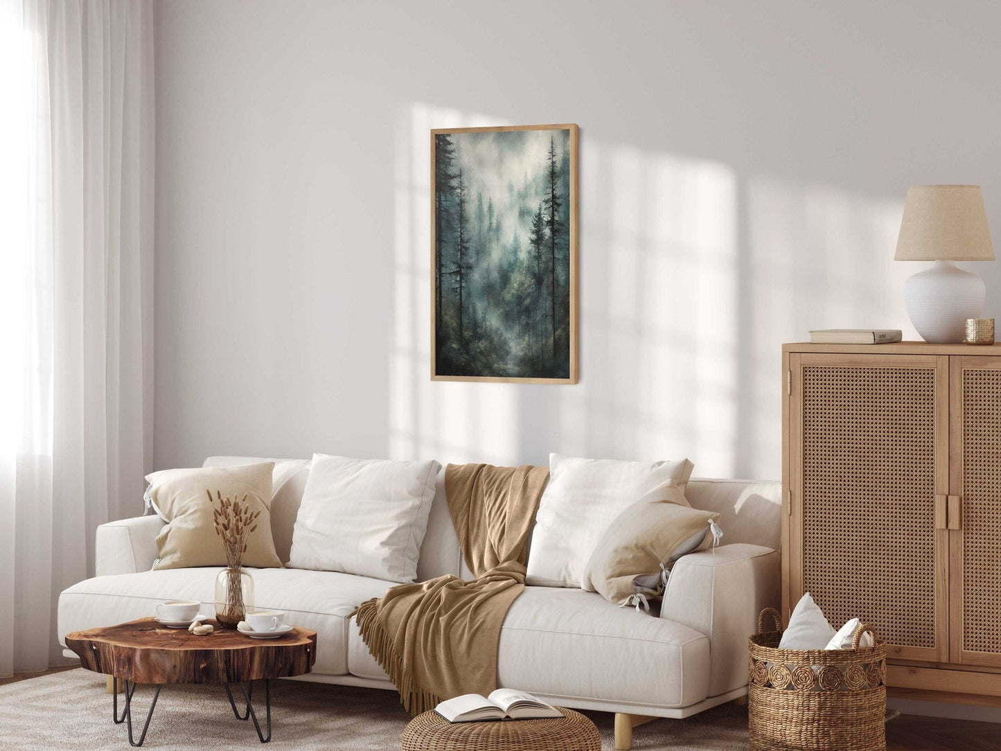 Misty Forest Print, Watercolor Landscape, Nature Wall Decor - WildfieldPrints