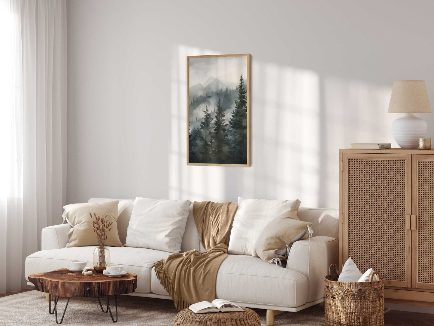 Misty Forest Print, Watercolor Landscape, Nature Wall Decor - WildfieldPrints