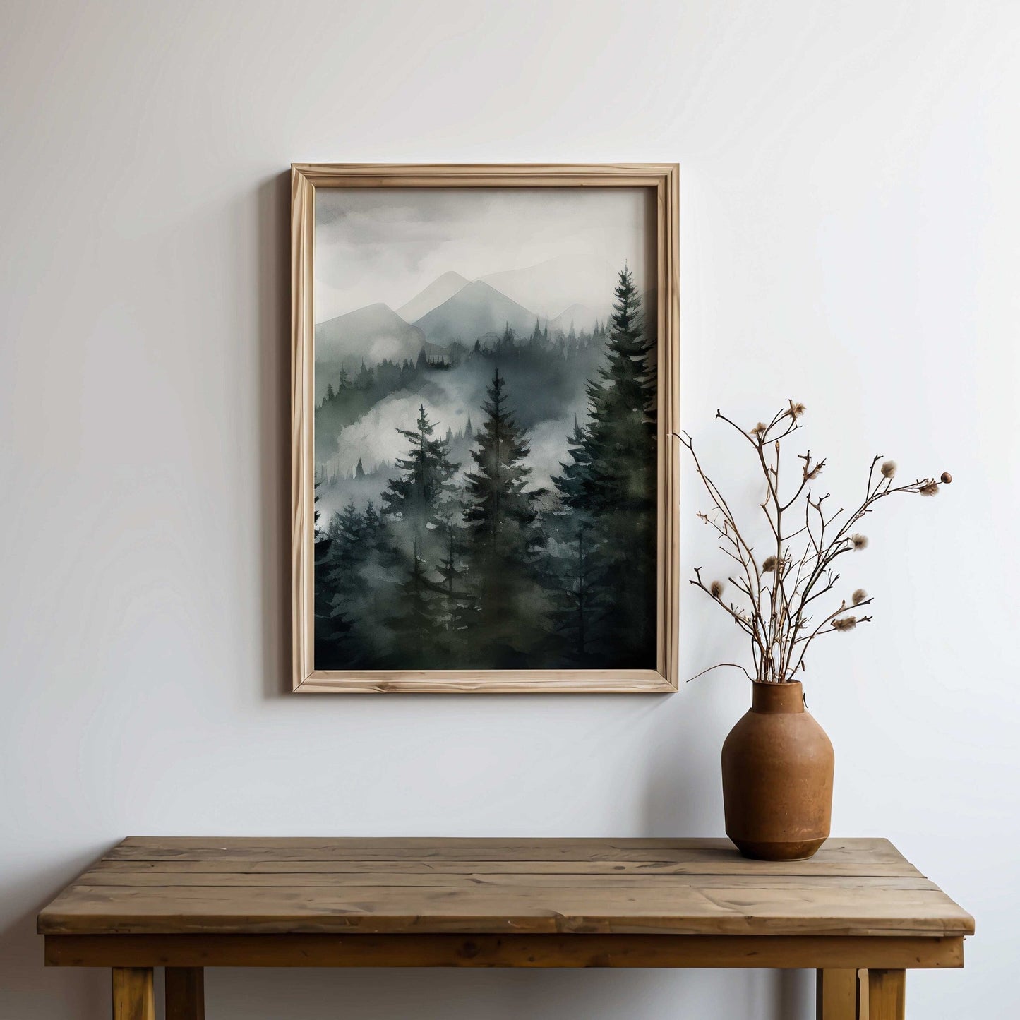 Misty Forest Print, Watercolor Landscape, Nature Wall Decor - WildfieldPrints