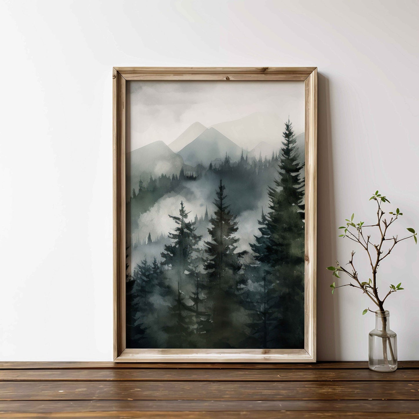 Misty Forest Print, Watercolor Landscape, Nature Wall Decor - WildfieldPrints