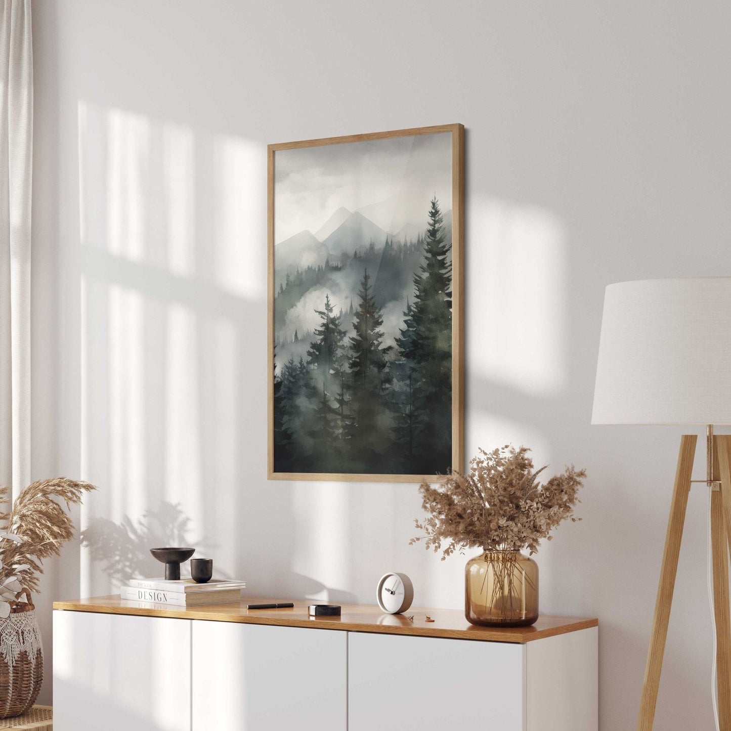 Misty Forest Print, Watercolor Landscape, Nature Wall Decor - WildfieldPrints