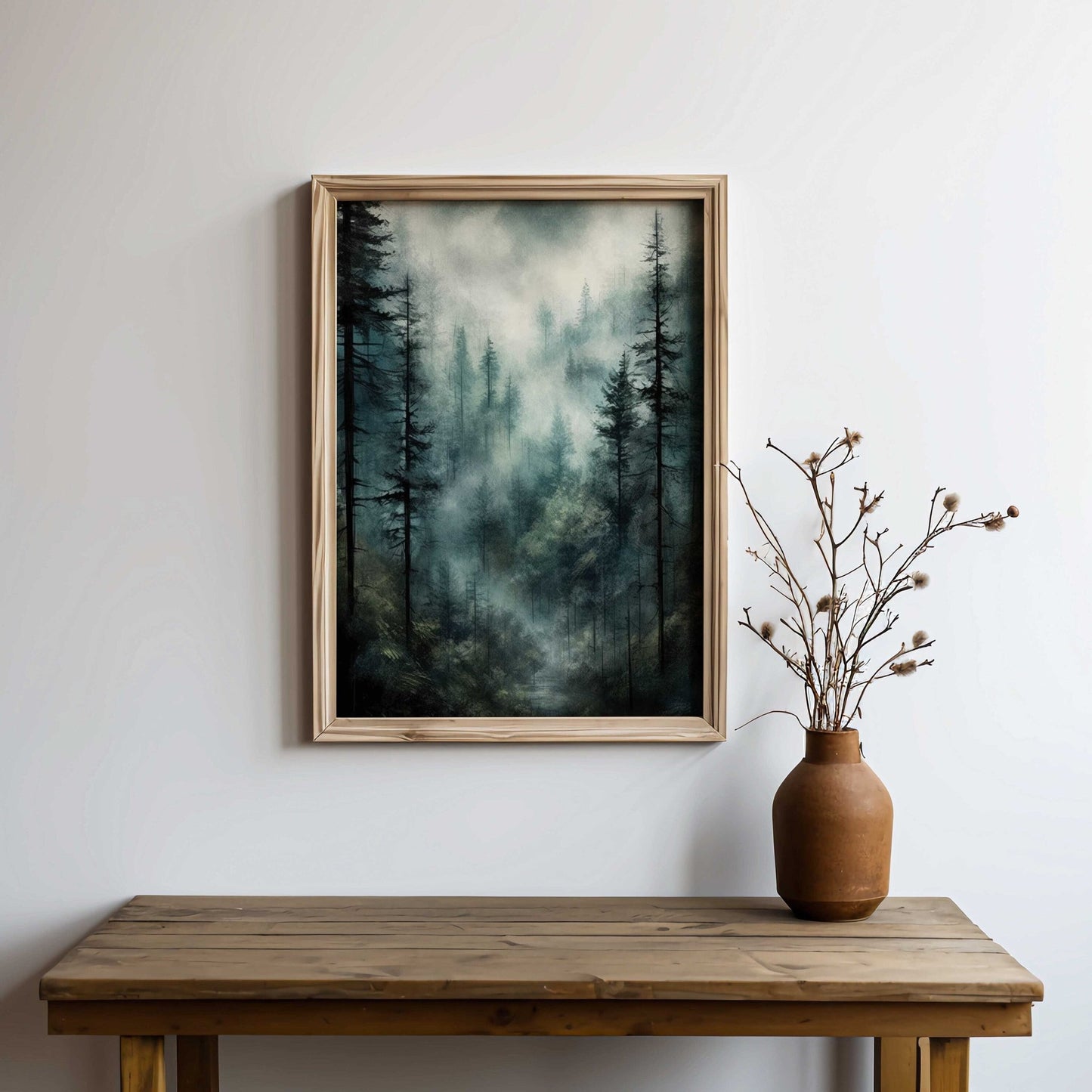 Misty Forest Print, Watercolor Landscape, Nature Wall Decor - WildfieldPrints