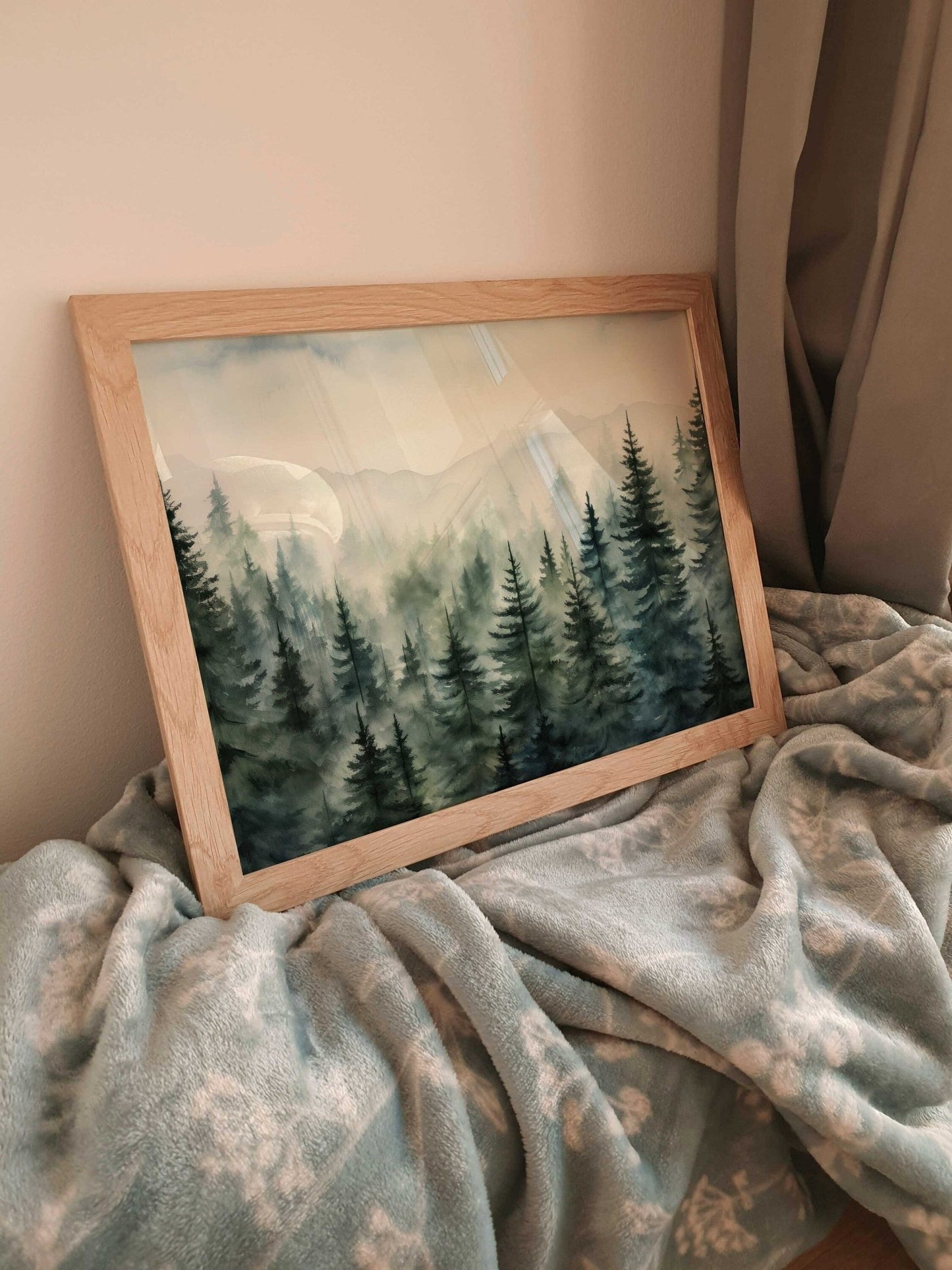 Misty Forest Prints, Watercolor Landscape Decor, Nature Wall Art - WildfieldPrints