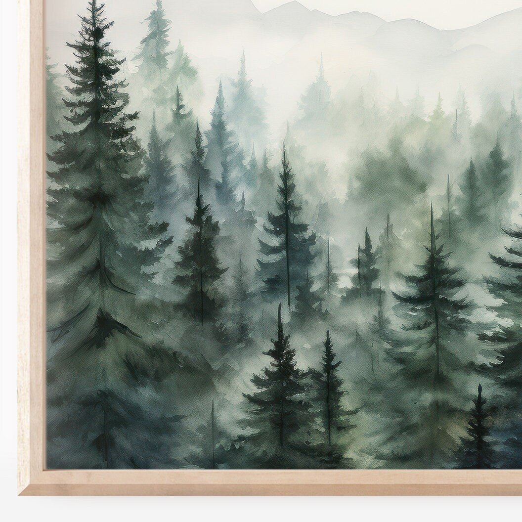 Misty Forest Prints, Watercolor Landscape Decor, Nature Wall Art - WildfieldPrints