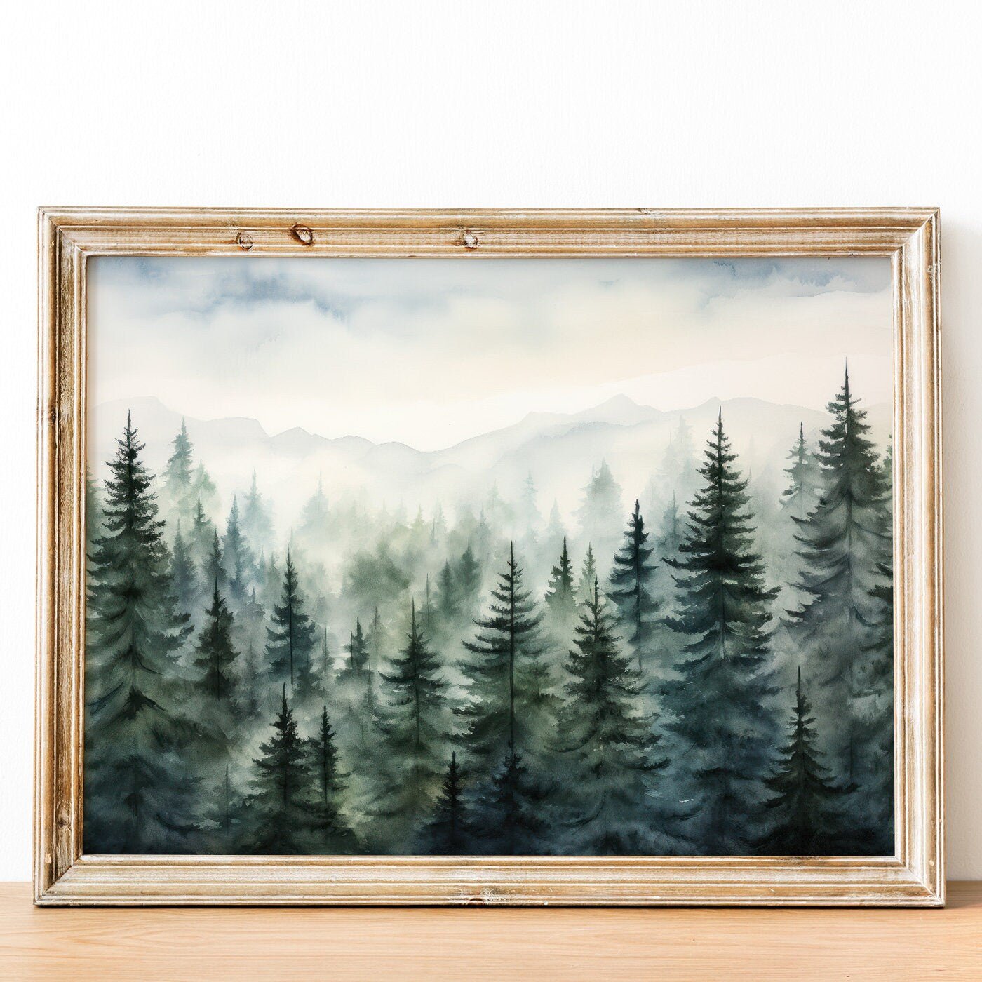 Misty Forest Prints, Watercolor Landscape Decor, Nature Wall Art - WildfieldPrints
