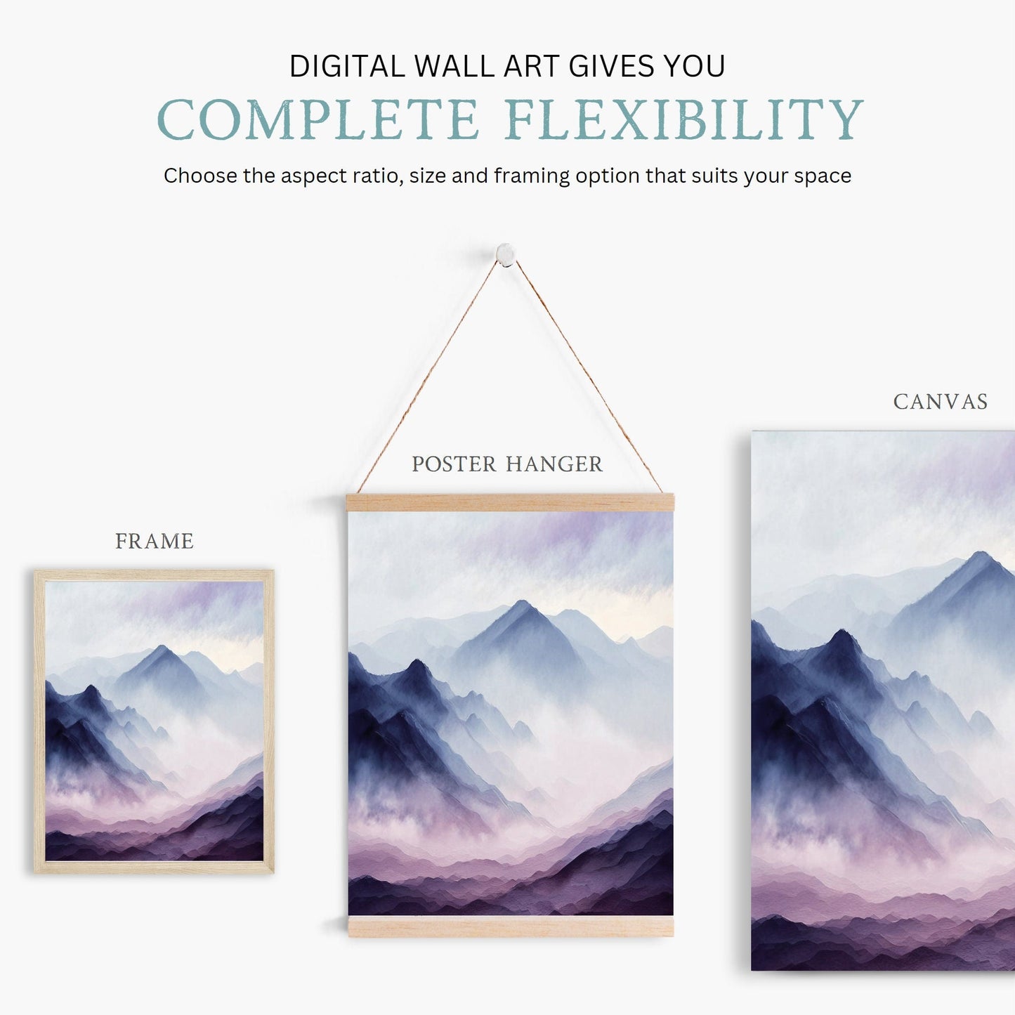 Misty Mountains Watercolor Landscape Prints, Nature Wall Decor, River Art - WildfieldPrints