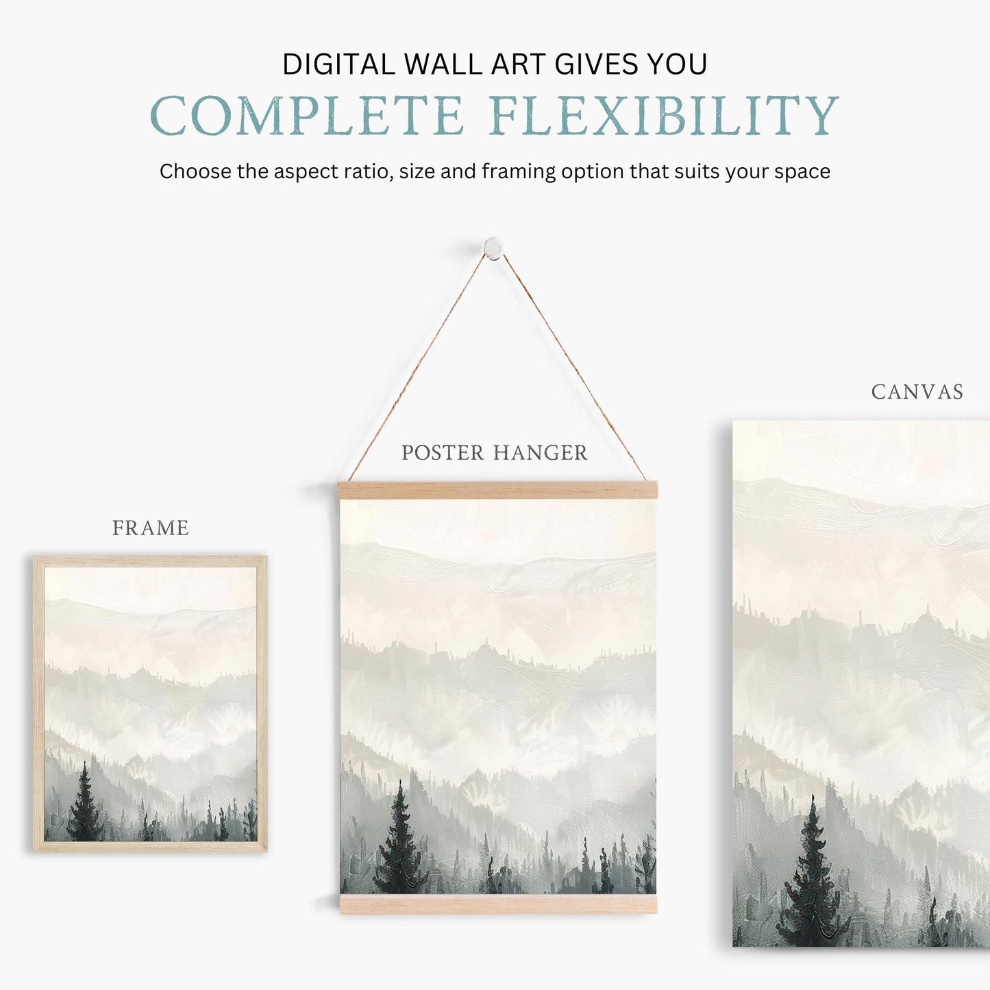 Monochrome Forest Triptych, Black & White Painting, Living Room Decor - WildfieldPrints