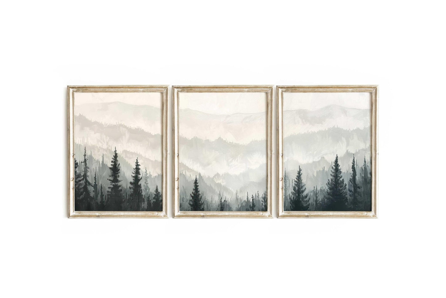 Monochrome Forest Triptych, Black & White Painting, Living Room Decor - WildfieldPrints
