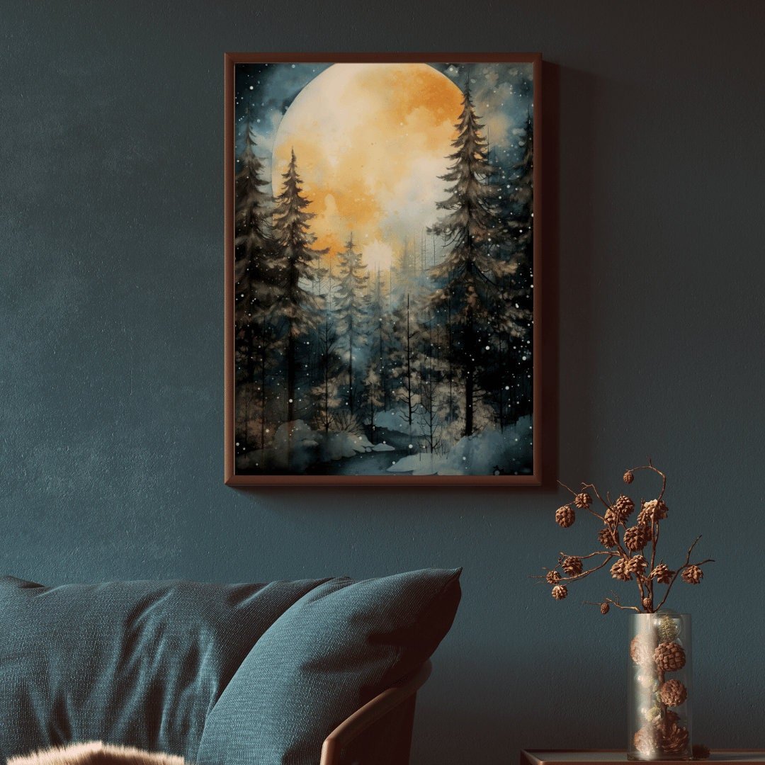 Moody Forest Print, Watercolor Landscape Decor, Nature Lover's Gift - WildfieldPrints