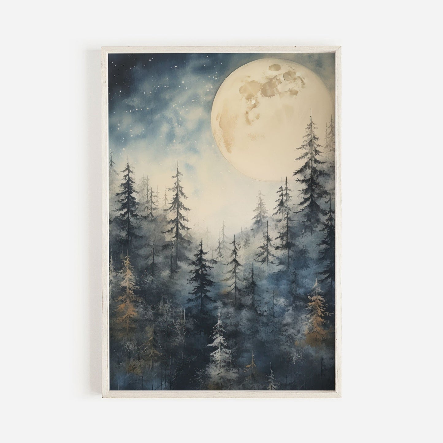 Moonlit Majesty: Vintage Watercolor Forest Wall Art - WildfieldPrints