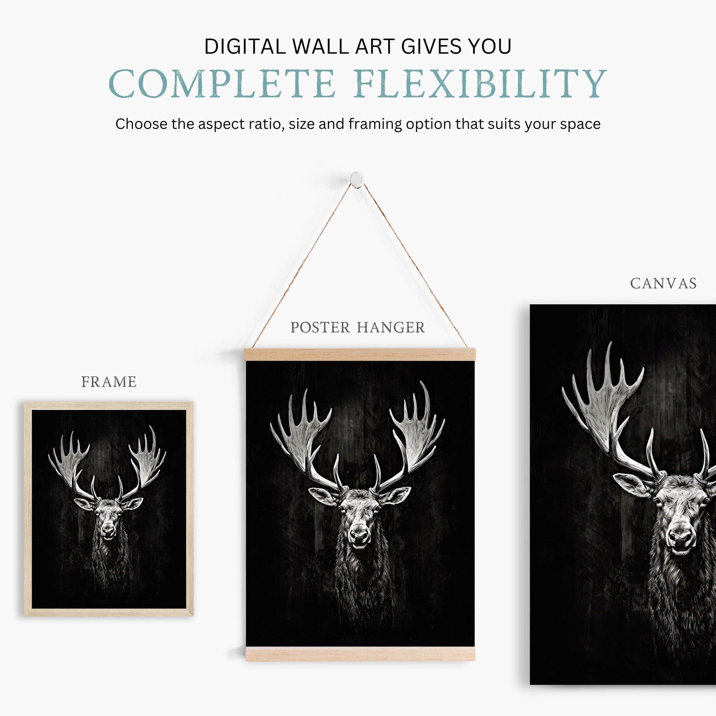 Moose Wall Art, Forest Animal Decor, Elk Hunting Print, Rustic Design - WildfieldPrints