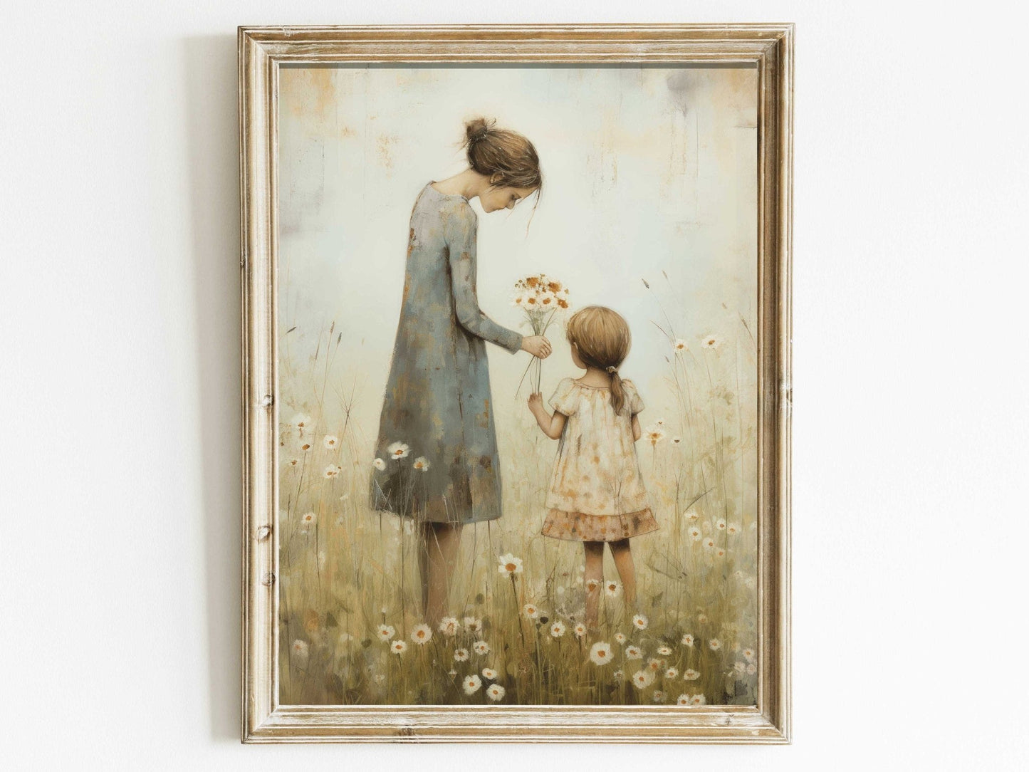 Mother and Daughter Art, Family Picture, Rustic Wildflower Decor - WildfieldPrints